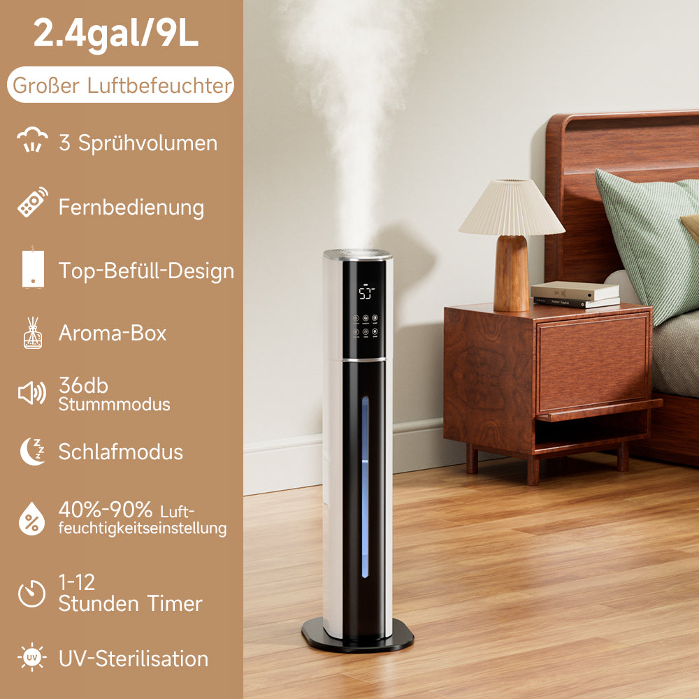 Stille ultrasone Cool Mist-luchtbevochtiger met 3 snelheden, 9L