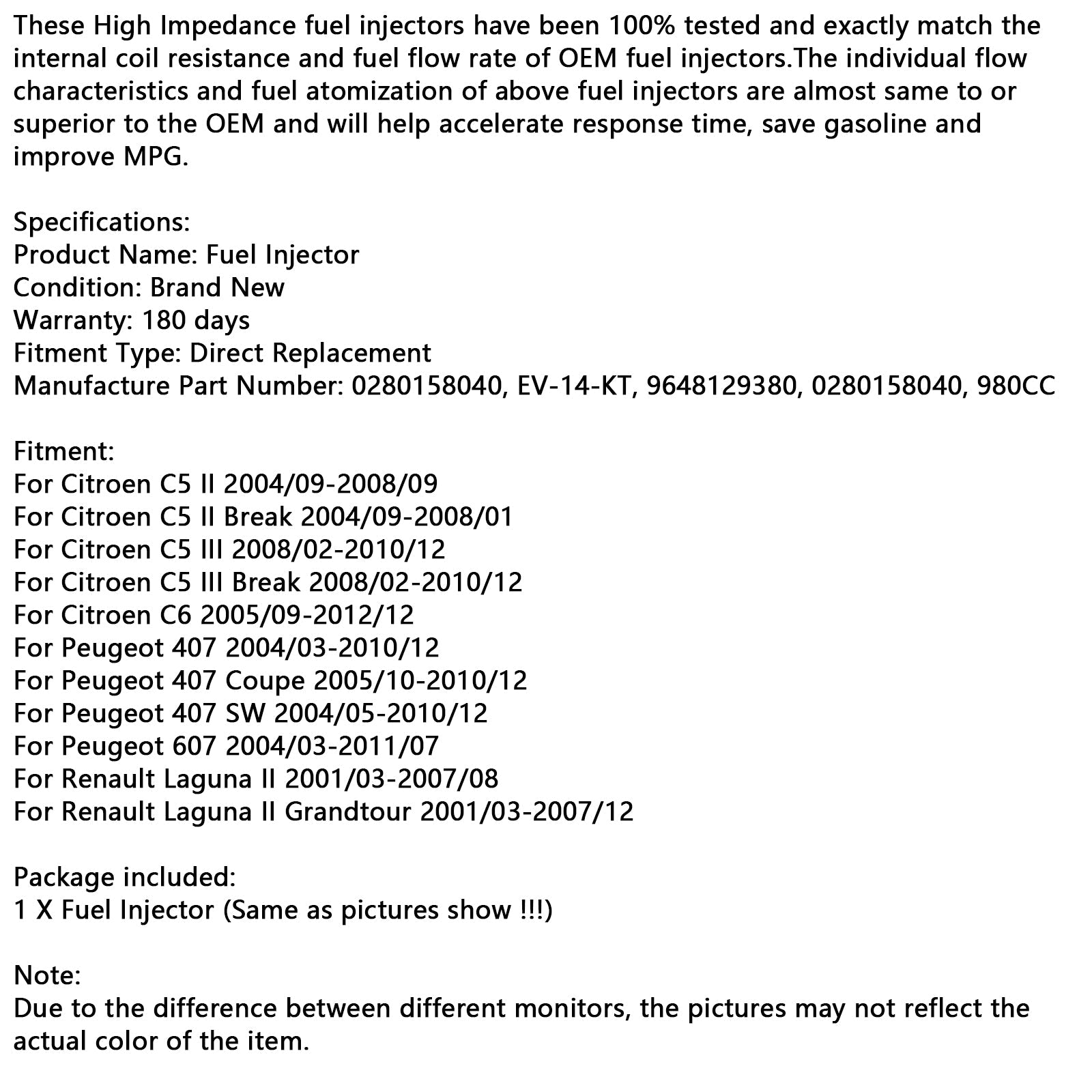 1 brandstofinjector 0280158040 980cc voor Citroën, Peugeot, Renault