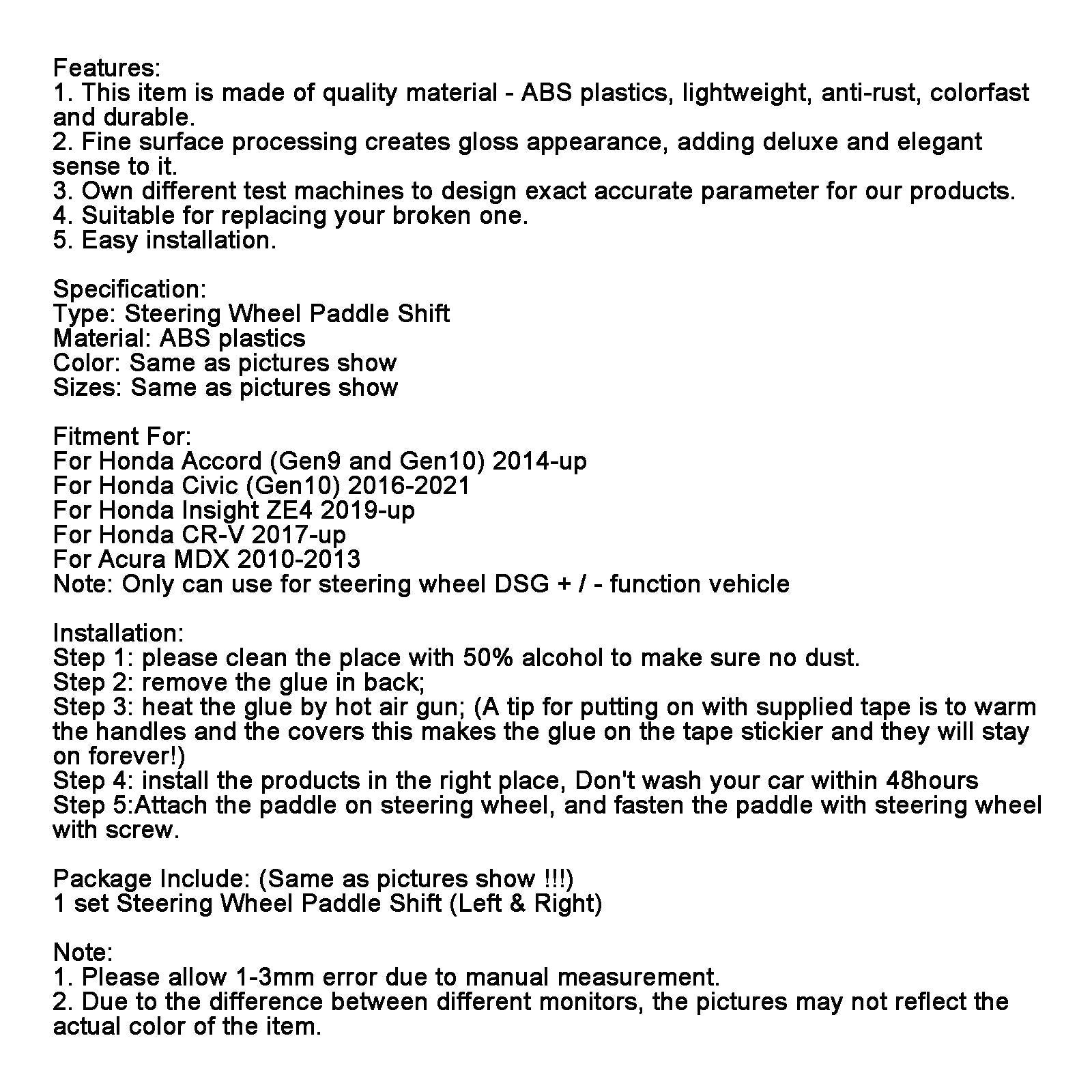 2 szt. Przedłużenia manetek zmiany biegów w kierownicy dla Honda Accord 2014-2019