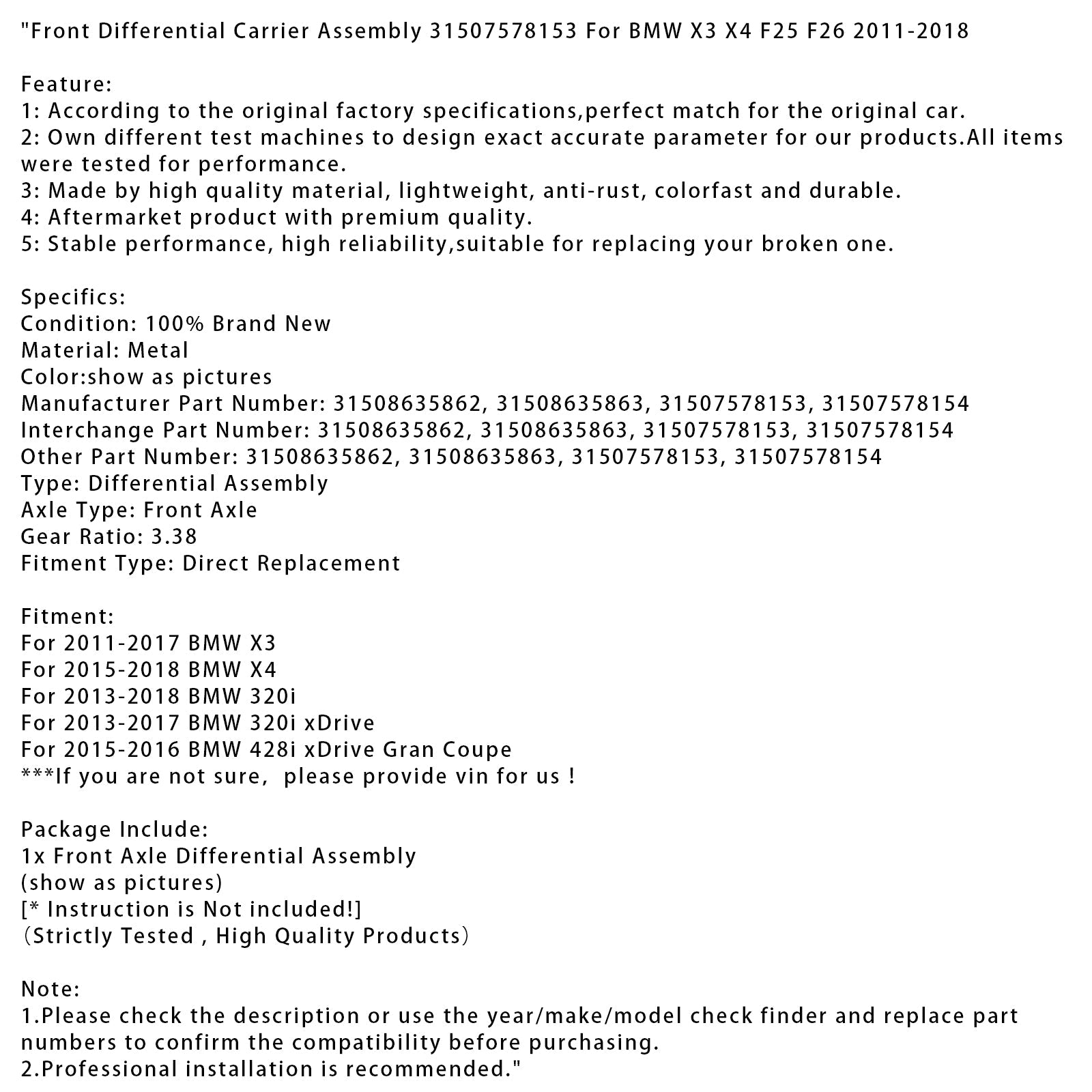 Nosilec sprednjega diferenciala za BMW 320i xDrive (2013-2017) - Kataloške številke : 31507578153 in 31508635863