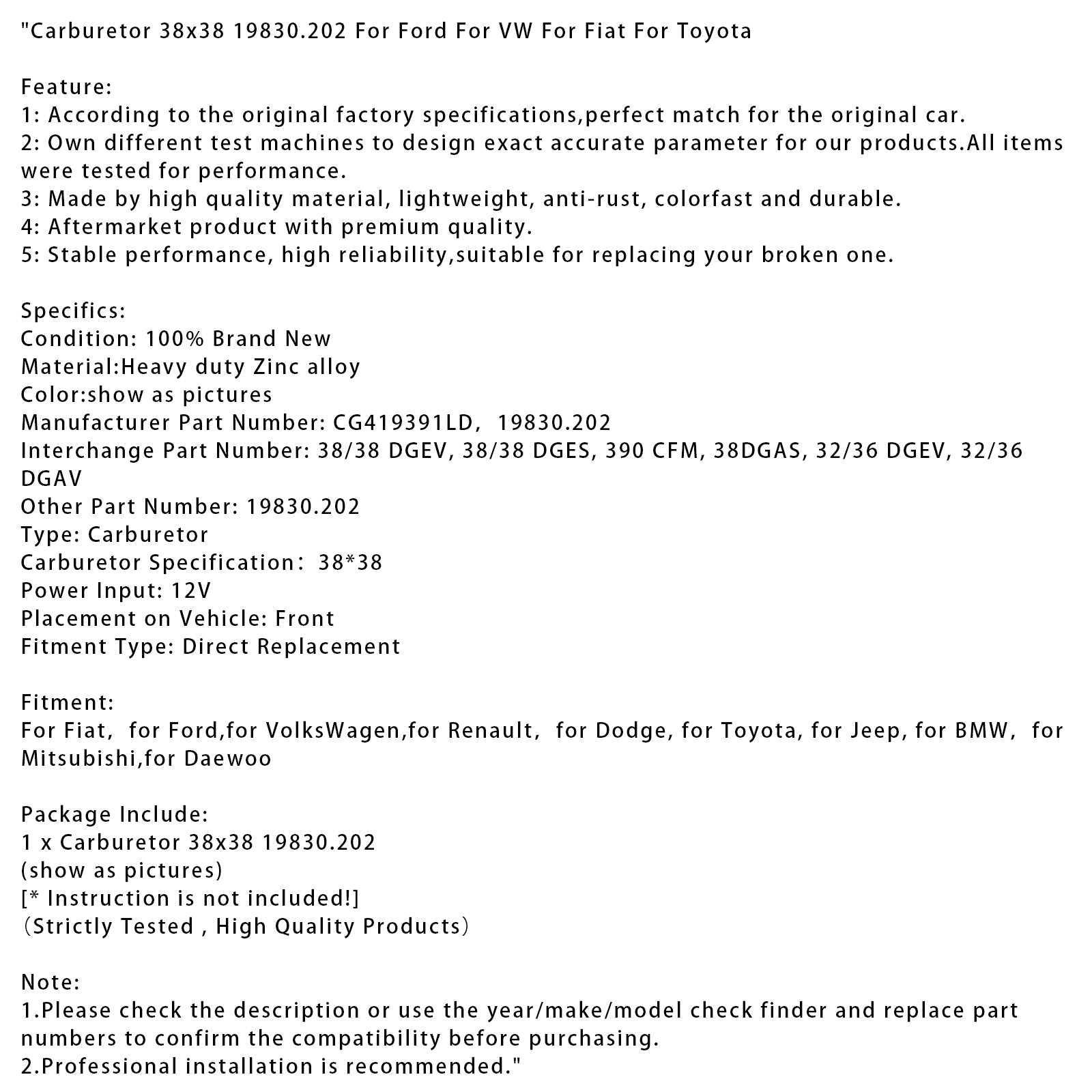 Uplinjač 38x38 19830.202 za Ford za VW za Fiat za Toyoto