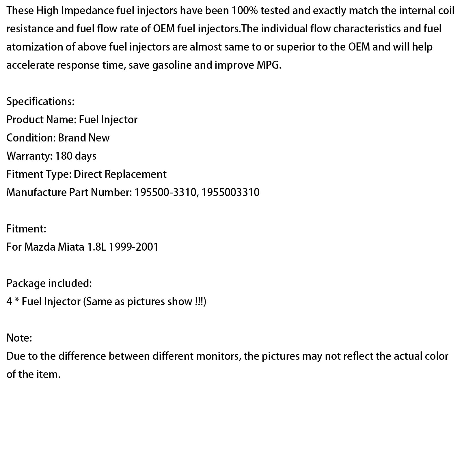 4-delni injektor za gorivo za Mazdo Miata 1,8 L 1999-2001 195500-3310 195500310