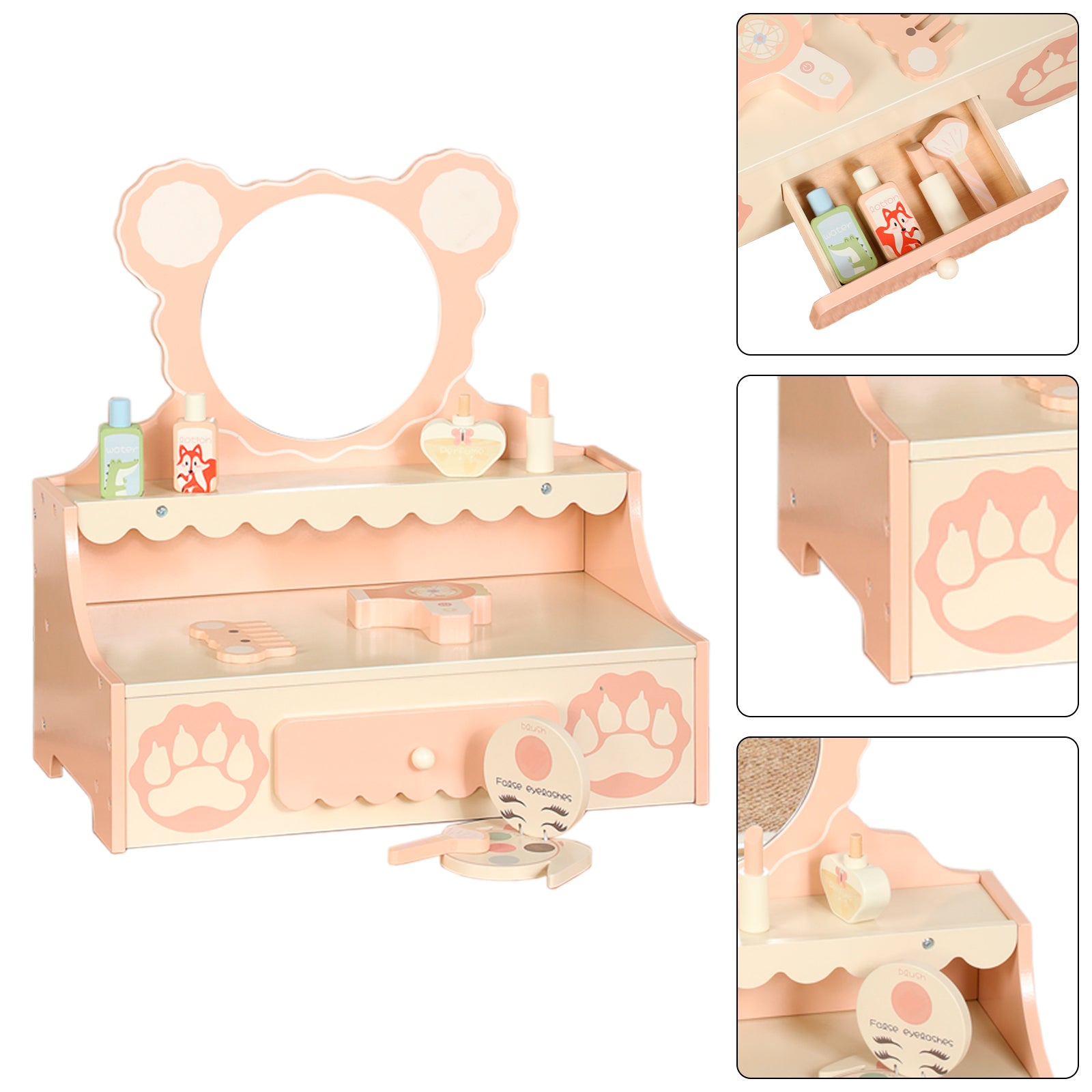 Kindermake-upset met spiegel en lades – kaptafel en make-upspeelgoed voor meisjes, perfect cadeau voor meisjes