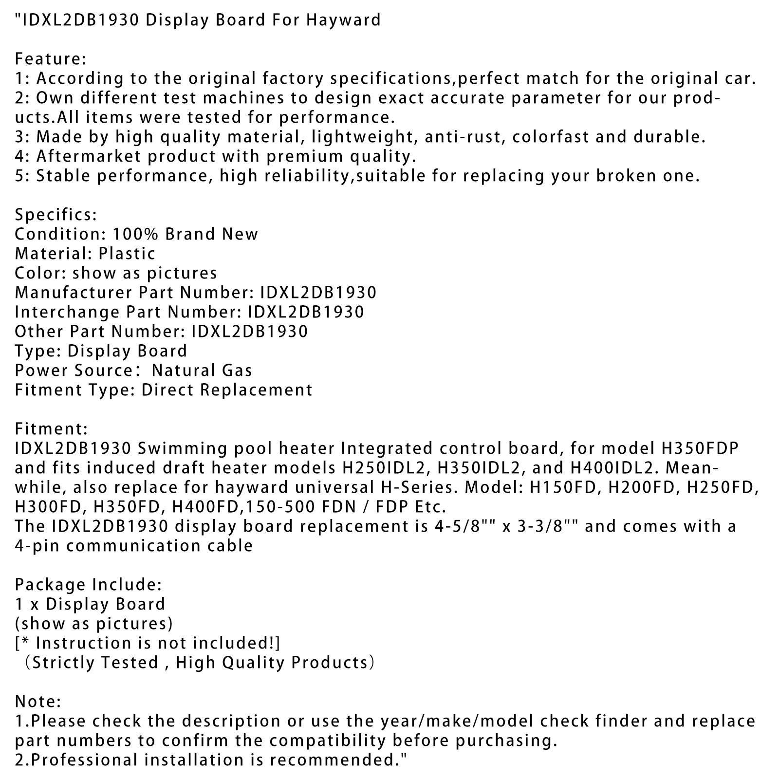 Ensemble clavier et cadre FDXLBKP1930 Carte d'affichage IDXL2DB1930 pour Hayward