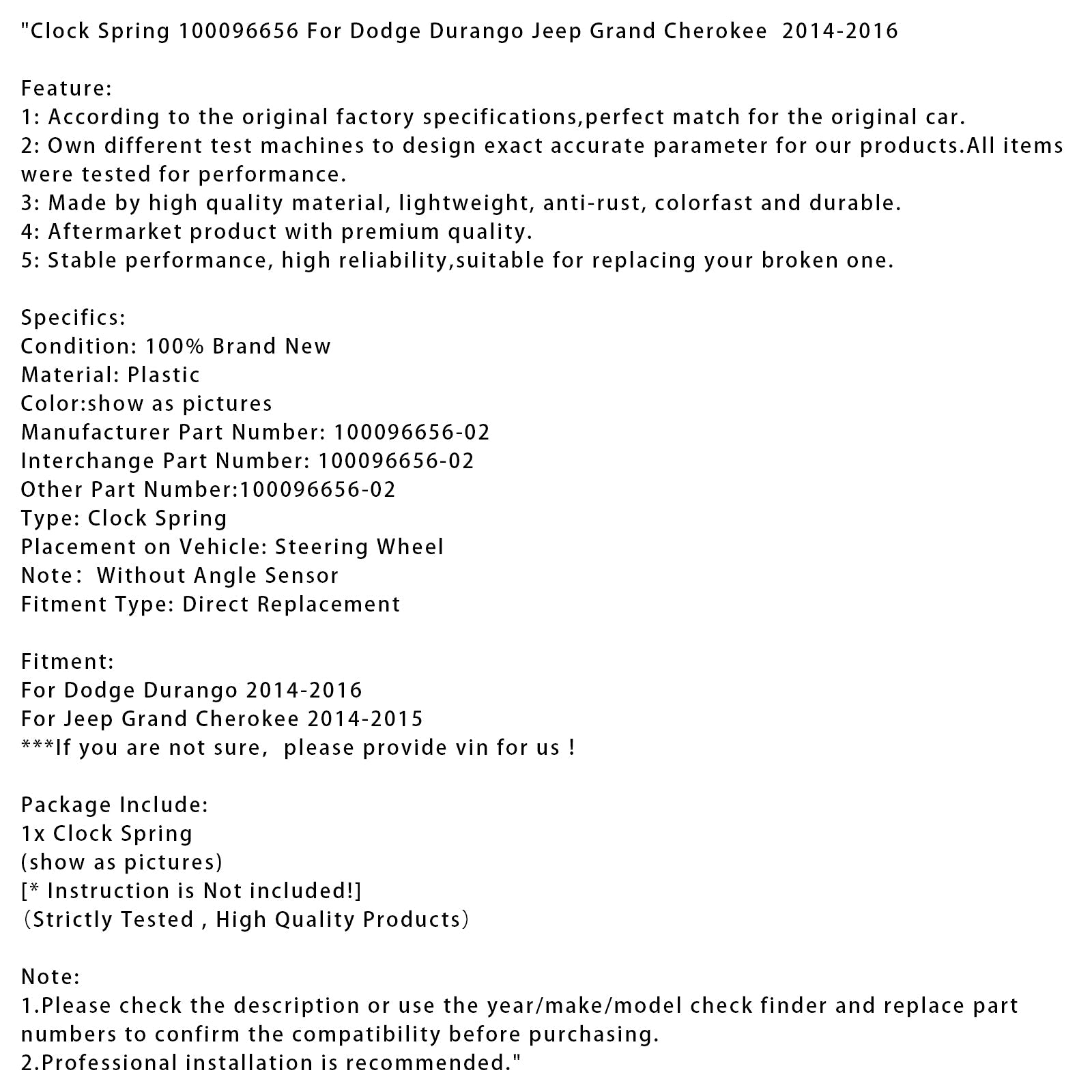 Lente van'klok 100096656 voor Dodge Durango Jeep Grand Cherokee 2014-2016