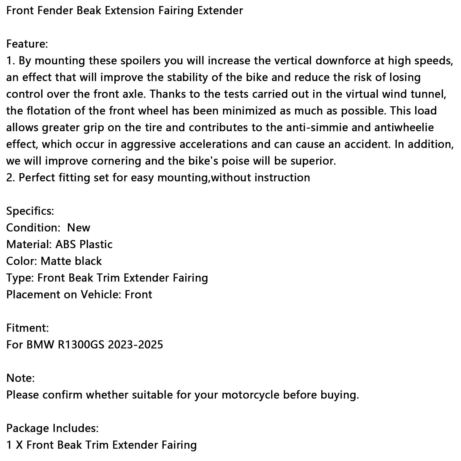 Extension de carénage de garde-boue avant pour BMW R1300GS 2023-2025