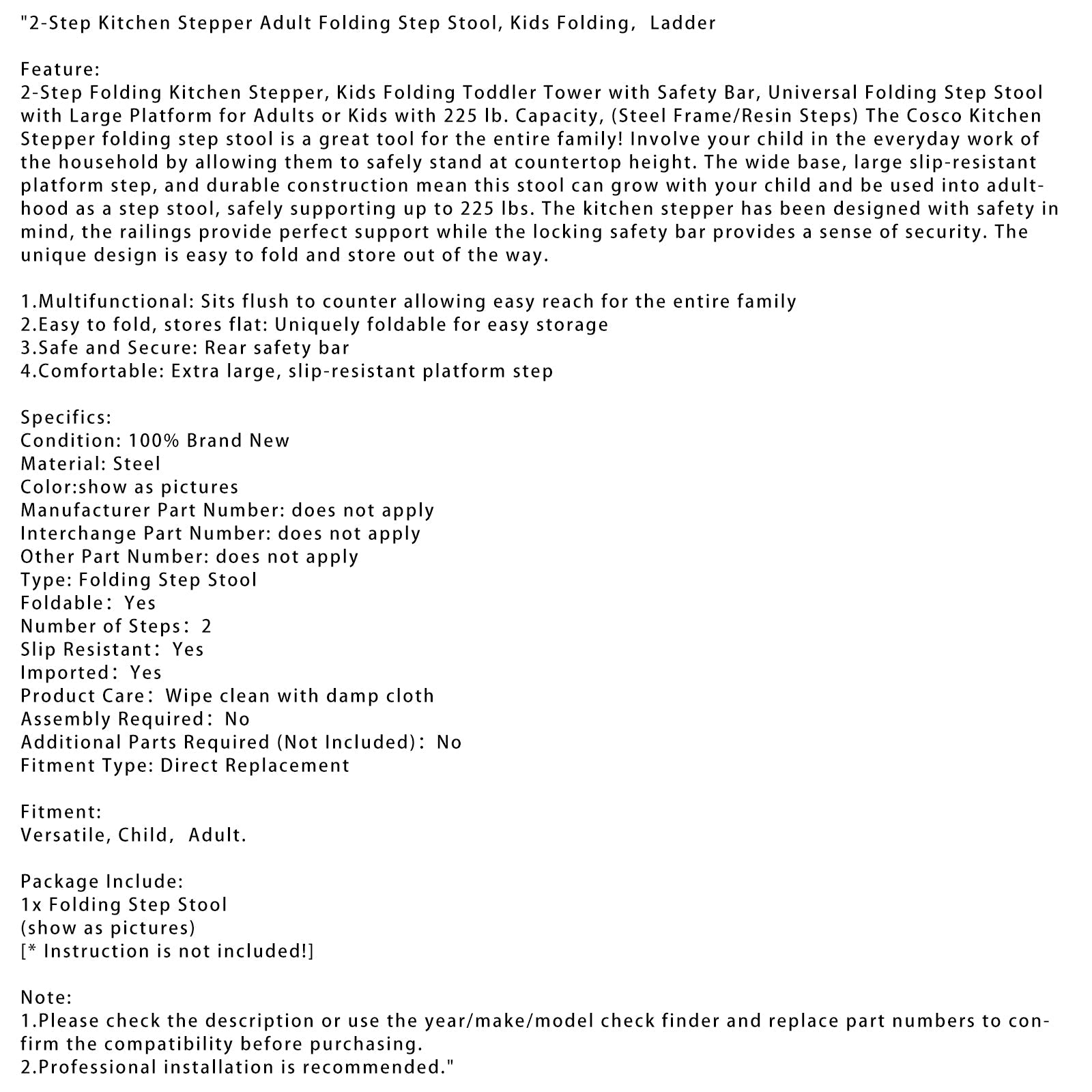 Kokoontaittuva 2-portainen keittiöjakkara aikuisille ja lapsille