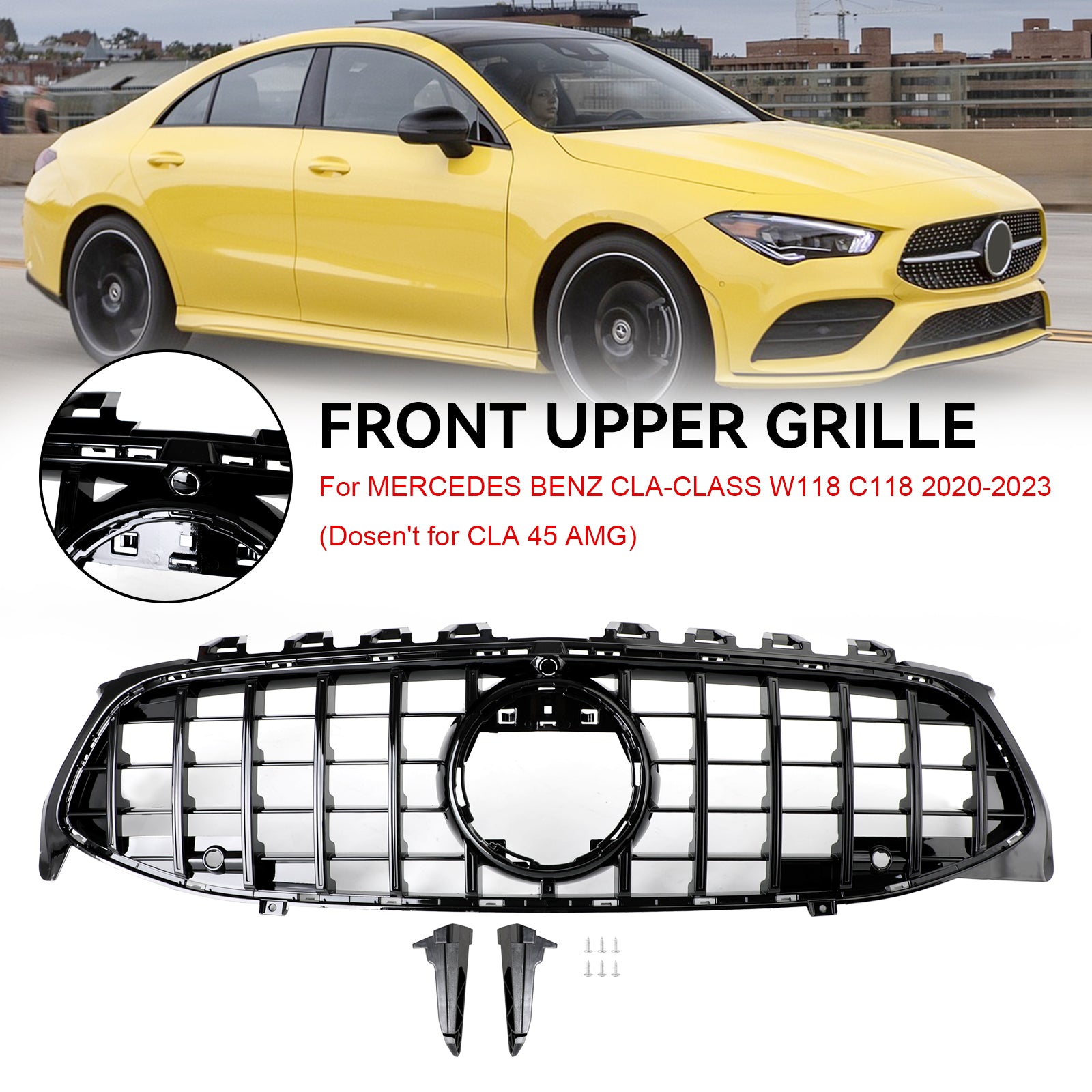 Black Front Bumper Grille Grill pour Mercedes CLA Class W118 C118 2020-2023 GTR