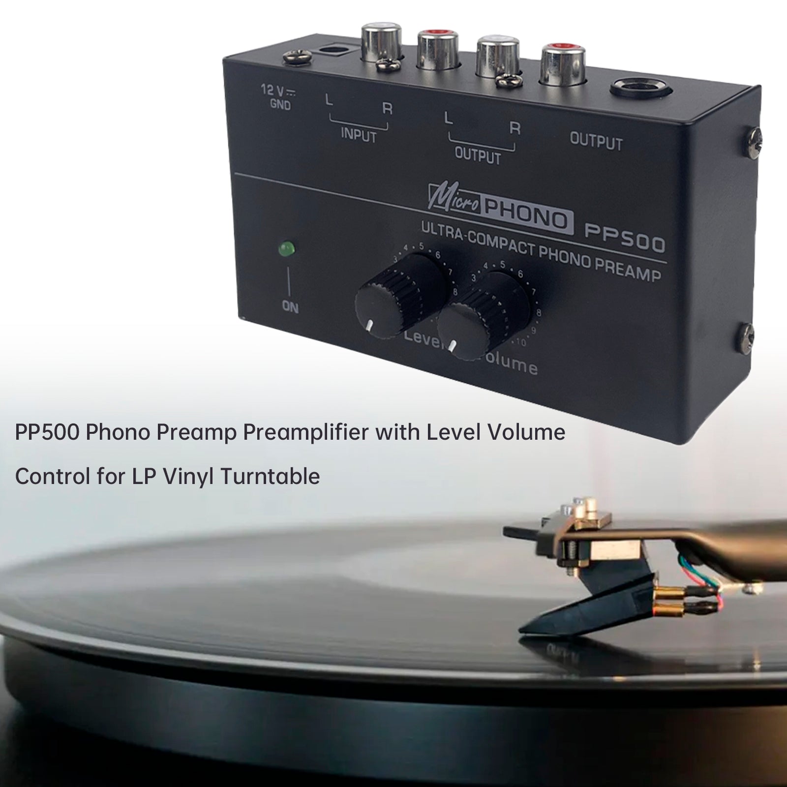 Preamplificador de fono PP500, control de volumen y nivel de 12 V para tocadiscos de vinilo LP