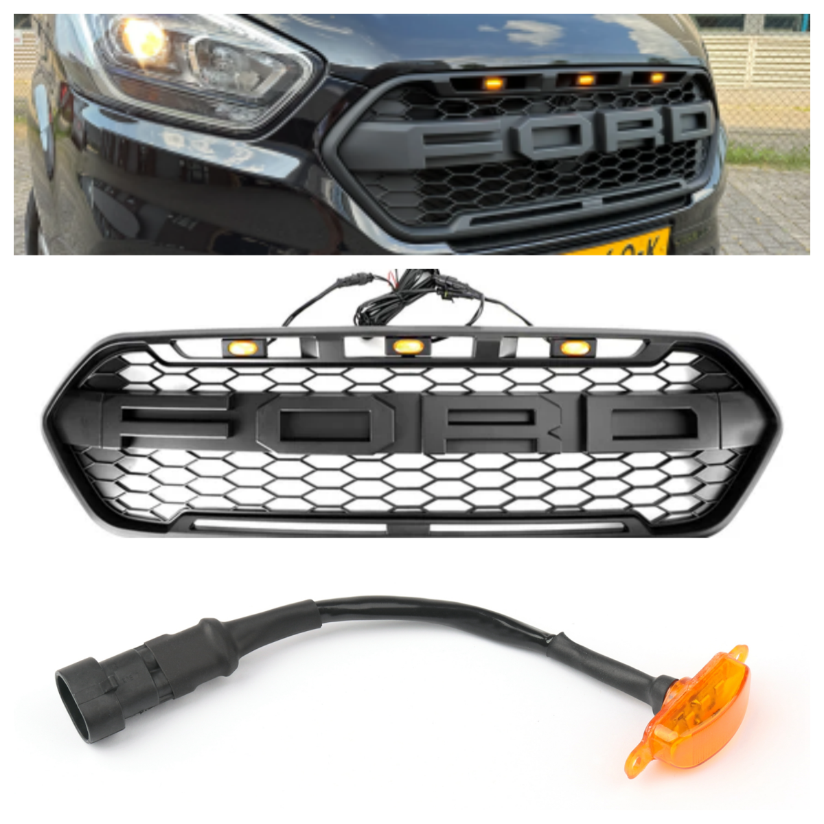 2018-2023 Ford Transit Custom Trail avec 3LED noir mat calandre de pare-chocs avant style Raptor