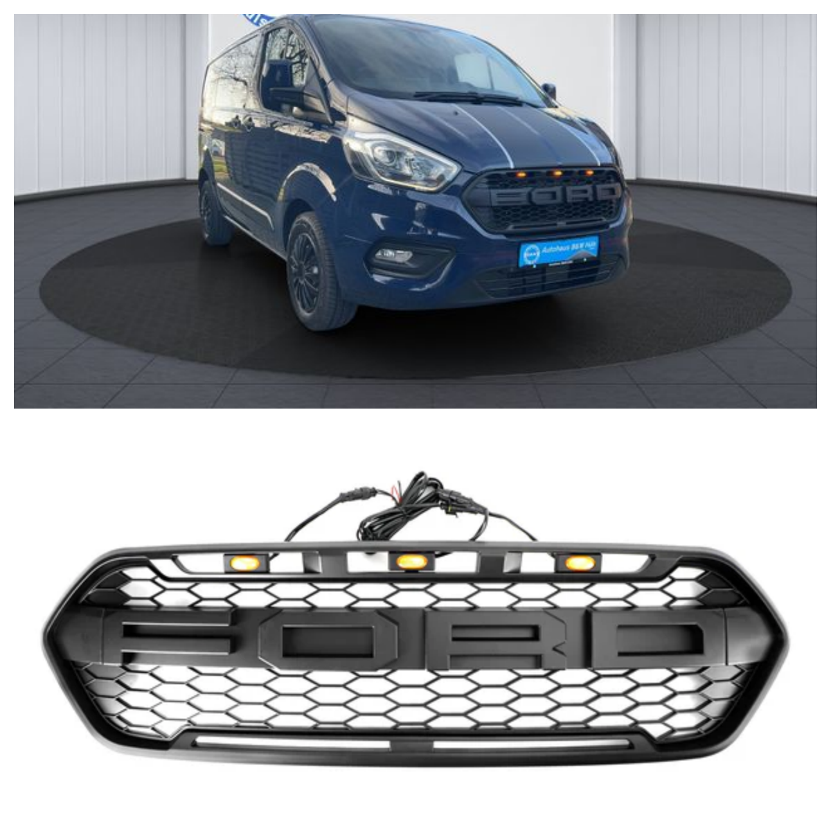 Matte Black Front Bumper Grille pour Ford Transit Custom Trail 2018-2023 W/ 3LED