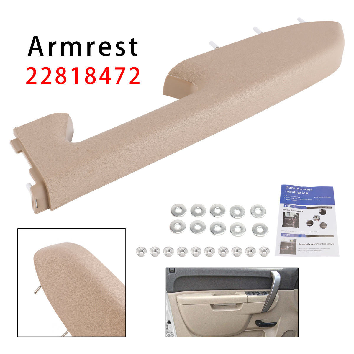 Reparatursatz für Armlehne vorne rechts, kompatibel mit Chevy Silverado 1500 2500HD 2010–2014, Farbe Beige