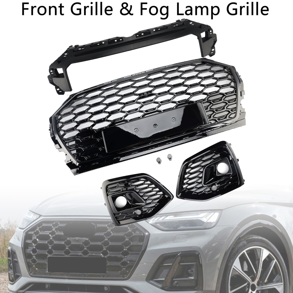 Front Bumper Grille Honeycomb Grill & Fog Light Cover Pour Audi Q5 2021-2025
