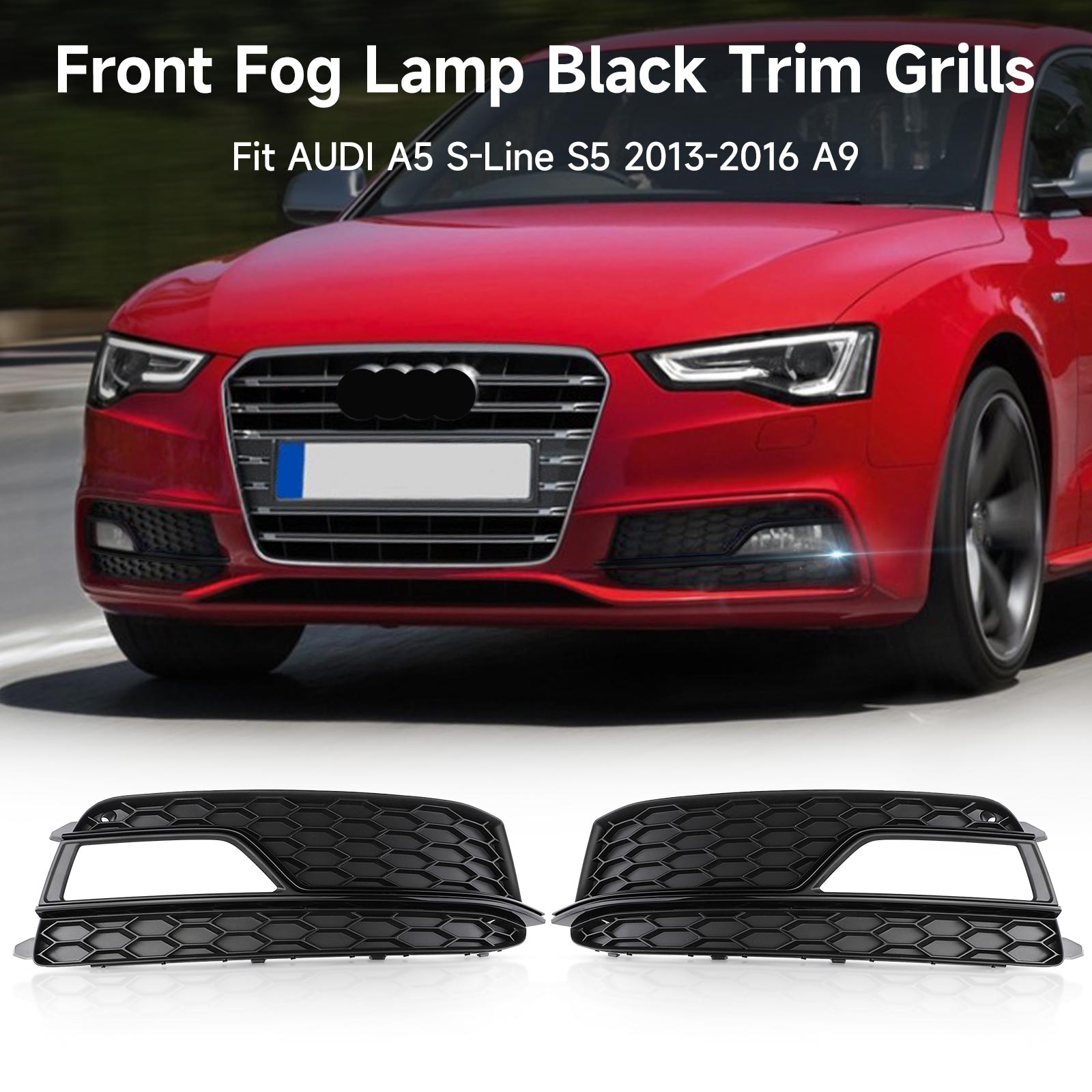 2013-2016 AUDI A5 S-Line S5 Pair Front Fog Lamp Black Trim Grills Grill
