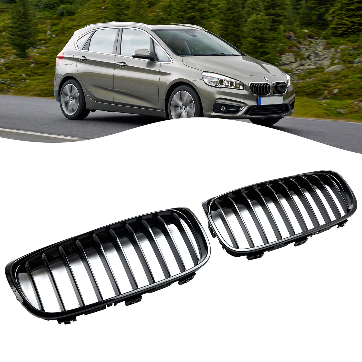 Glänzend schwarzer Frontgrill für BMW 2er Gran Tourer F45 F46 2015–2018