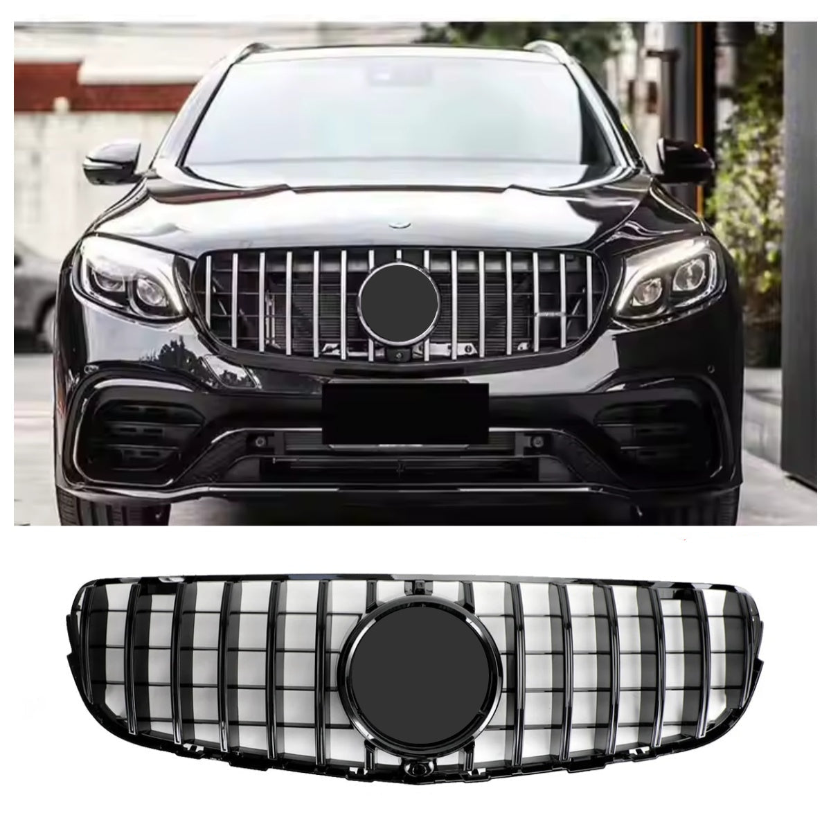 Mercedes Benz Clase GLC W253 Rejilla de parachoques delantera negra brillante con cámara de visión trasera para GLC300 GLC35 2015-2019