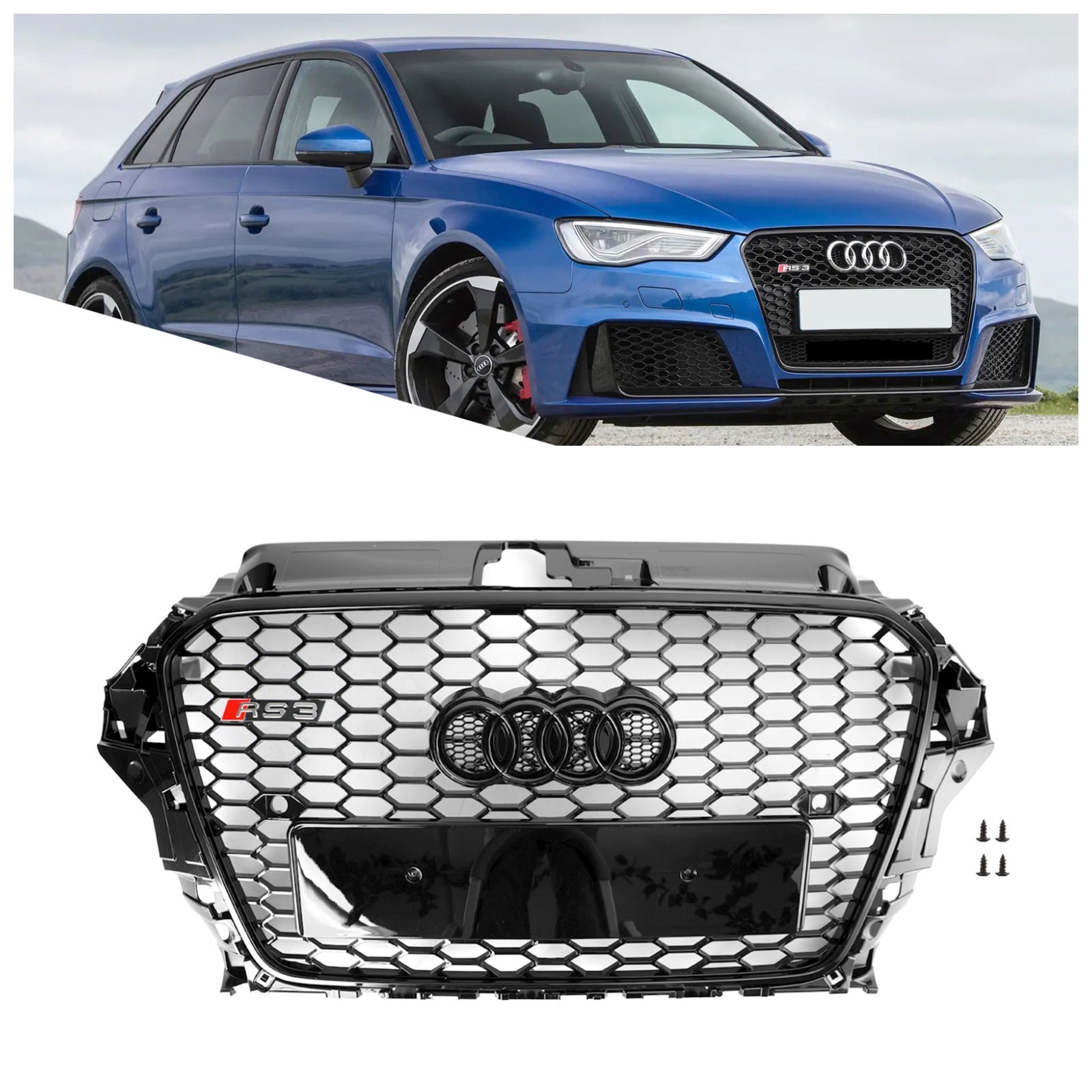 RS3 v stilu satja za satje za Audi A3 S3 2013-2016 Brillant Black