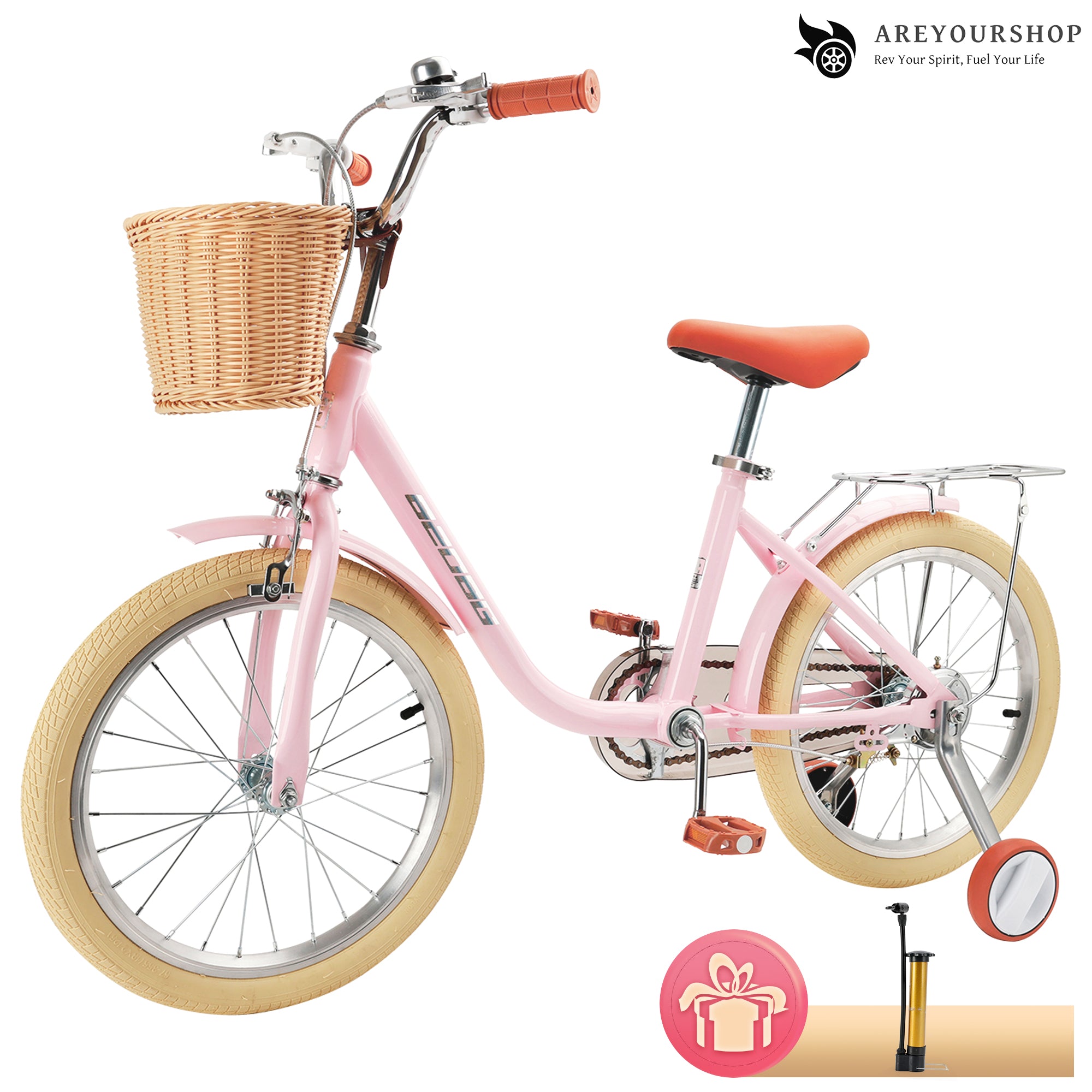 Lapsipyörä 18 tuumaa tytöille ja pojille 7–9 -vuotiaille korilla