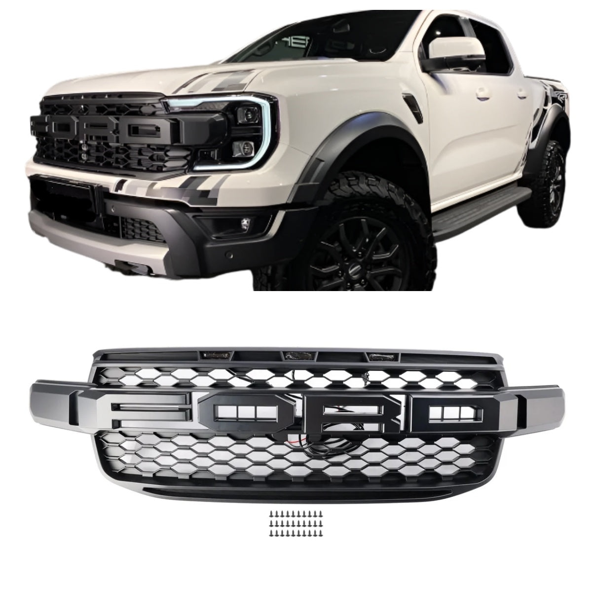 Sprednji odbijač Ford Ranger Next Gen T9 2023-2024 Črna mreža z belo LED lučjo