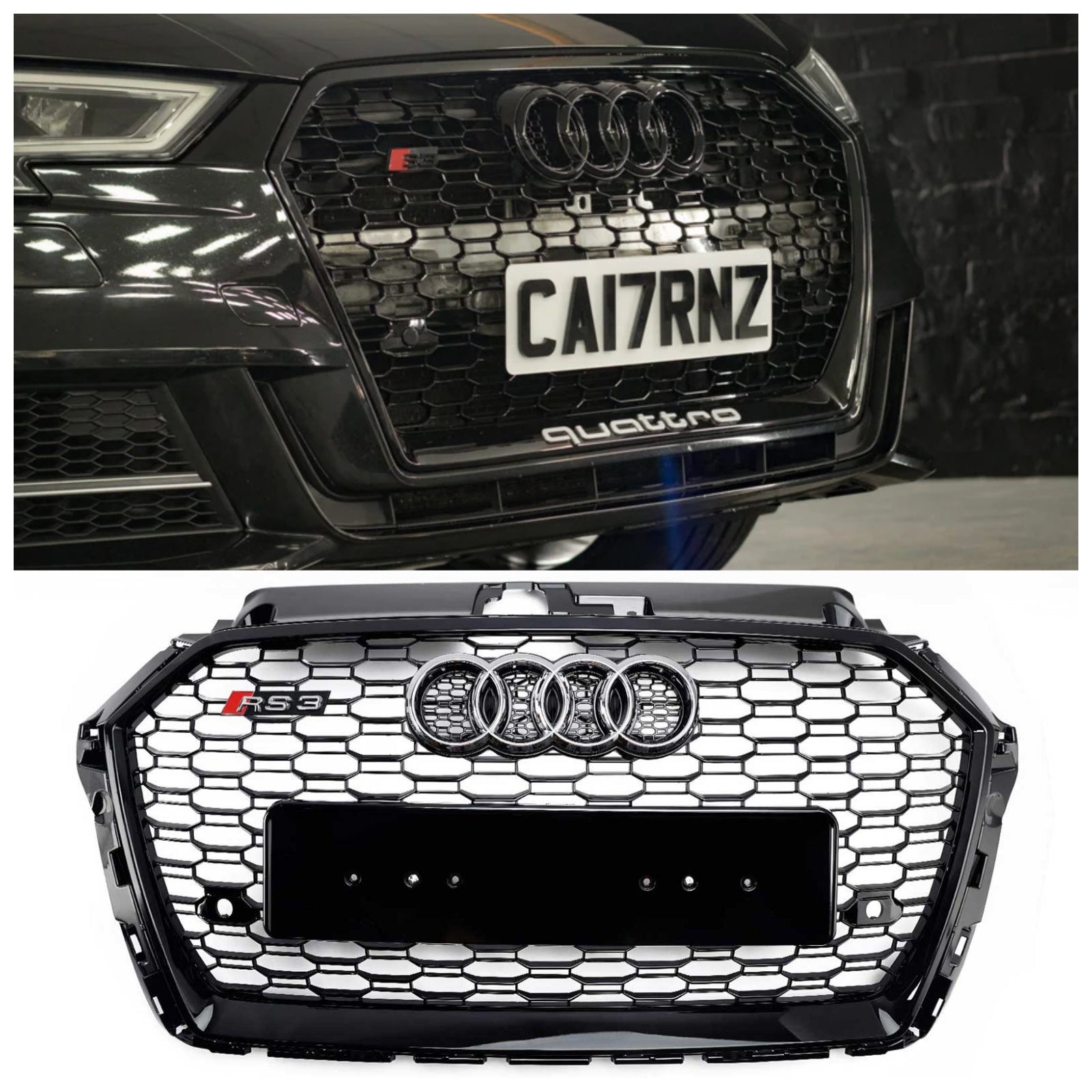 2017-2019 Audi A3/A3 SLINE/S3 RS3 Grill Nided Style per paraurti anteriore nero lucido con emblema ad anello