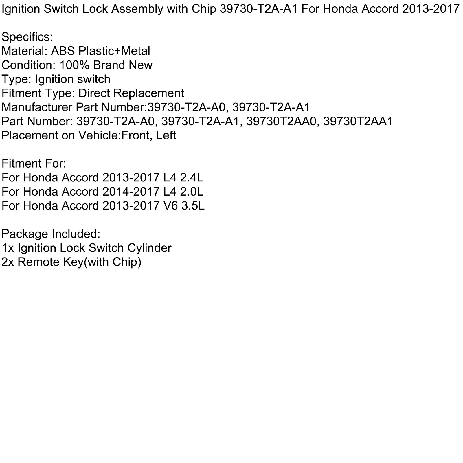 Zespół blokady stycznika'zapłon z chipem 39730-T2A-A1 do Hondy Accord 2013-2017