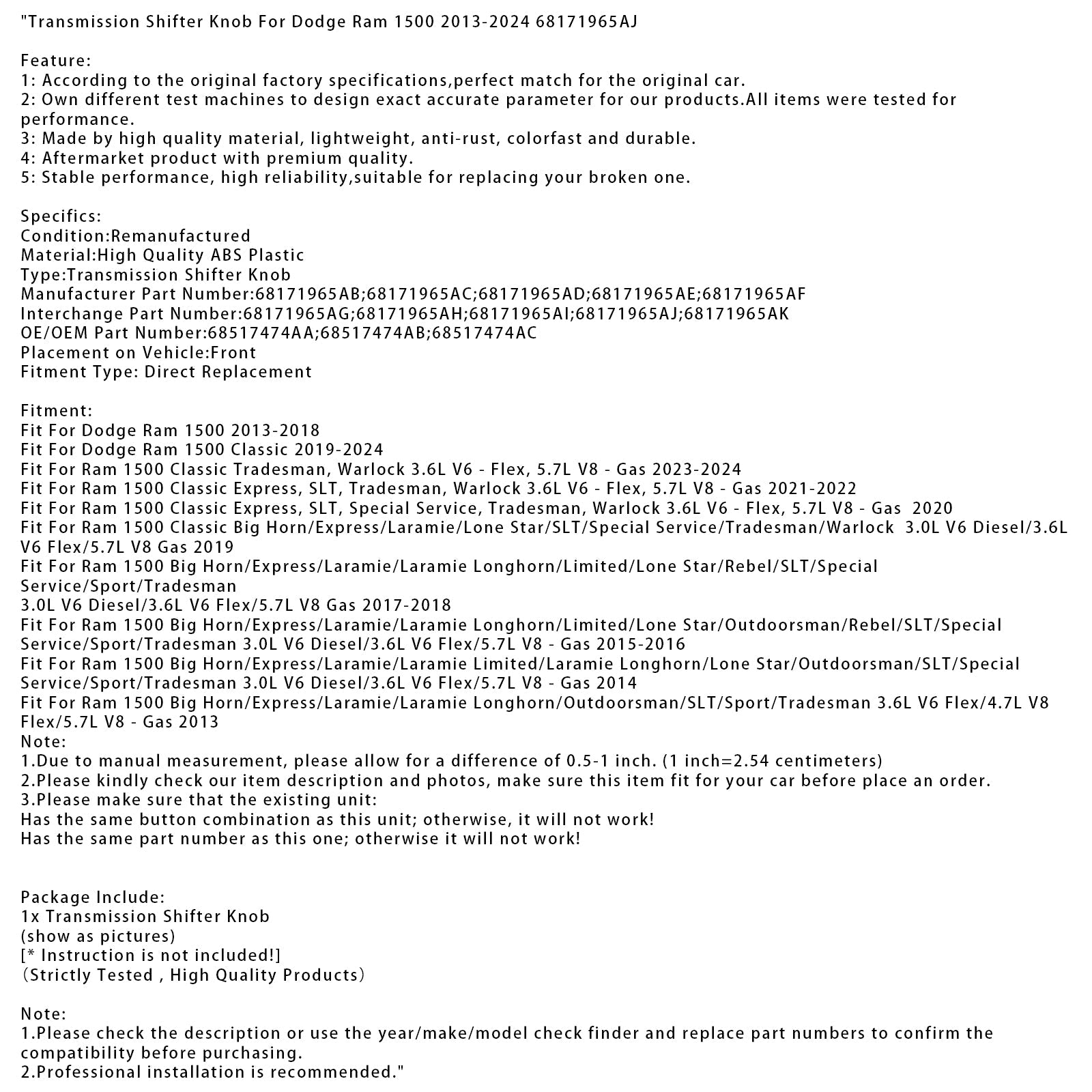 Prestavna ročica za Dodge Ram 1500 2013-2024 68171965AJ