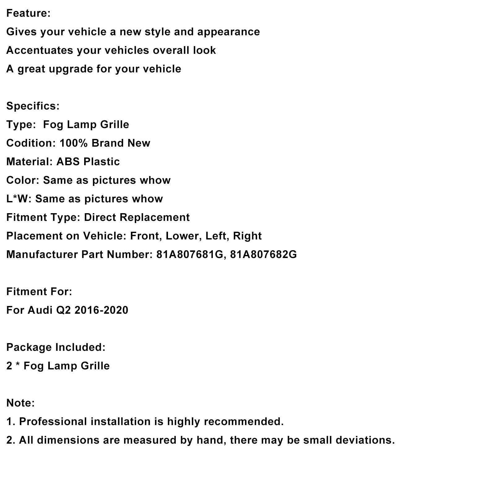 Griglia paraurti anteriore con fendinebbia (2 pezzi) per Audi Q2 (2016-2020) - Numero parte : 81A807681G