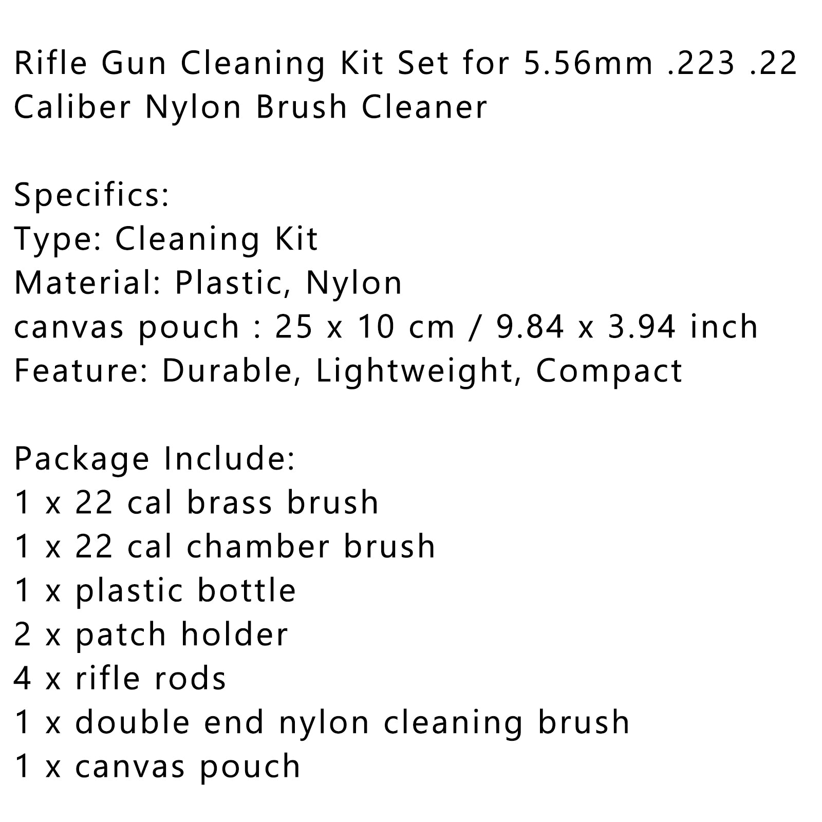 Kit de limpieza de pistola para limpiador de cepillo de nailon para rifle calibre 5,56mm .223 .22