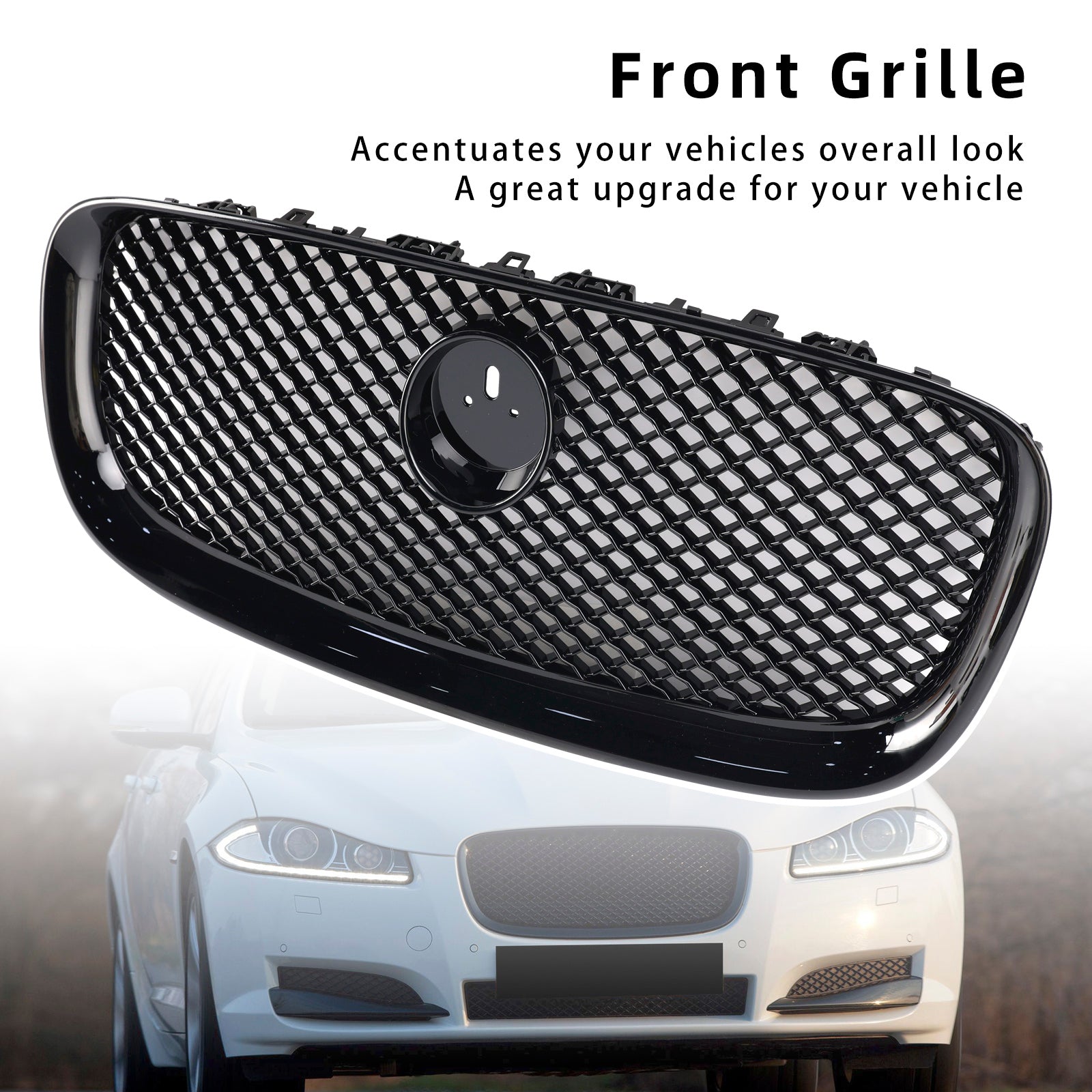 Grille de pare-chocs avant style XF-R pour Jaguar XF 2012-2015, noir brillant