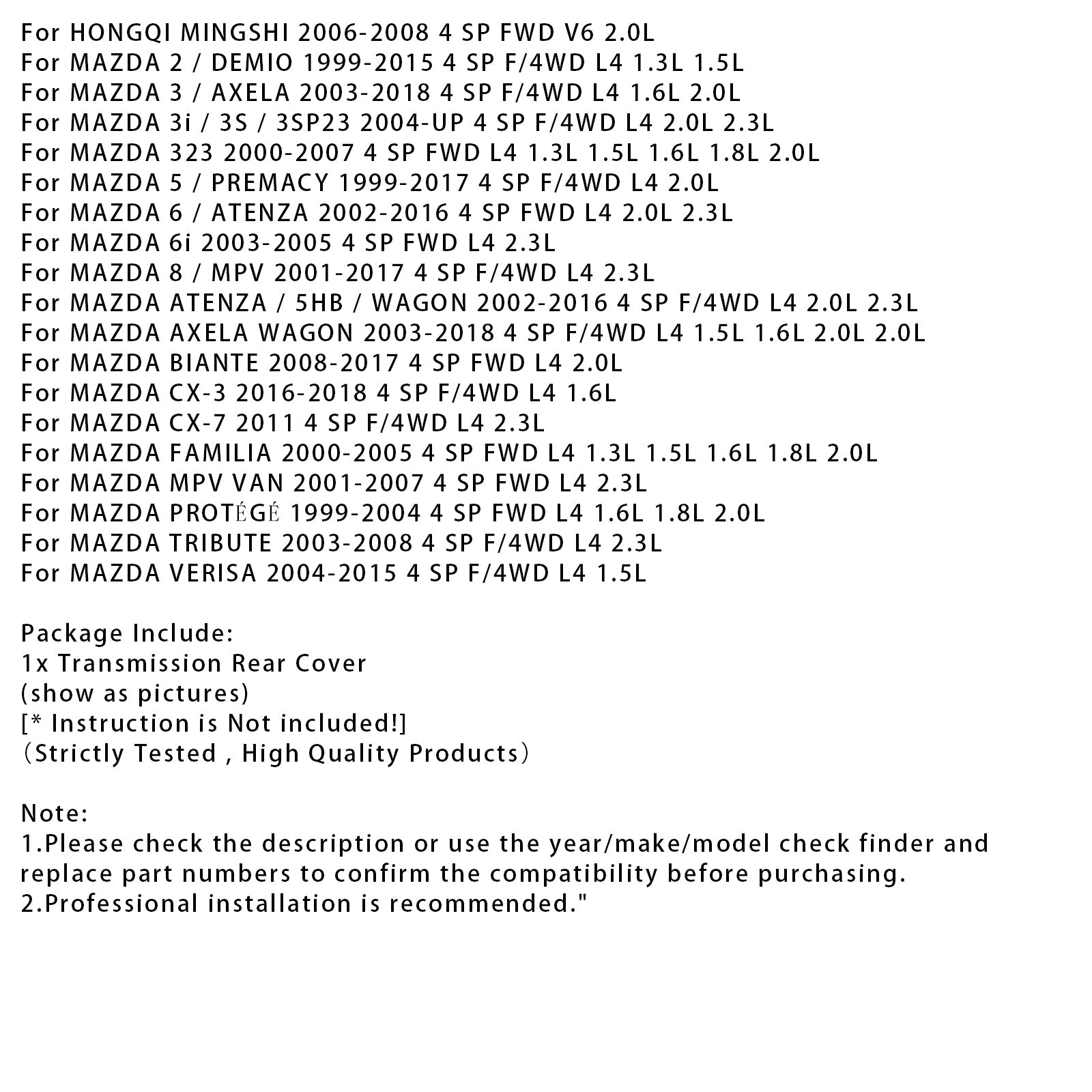 Cubierta de transmisión trasera para Mazda Protégé 4 velocidades FWD L4 1.6L 1.8L 2.0L 4F27E FN4A-EL 1999-2004