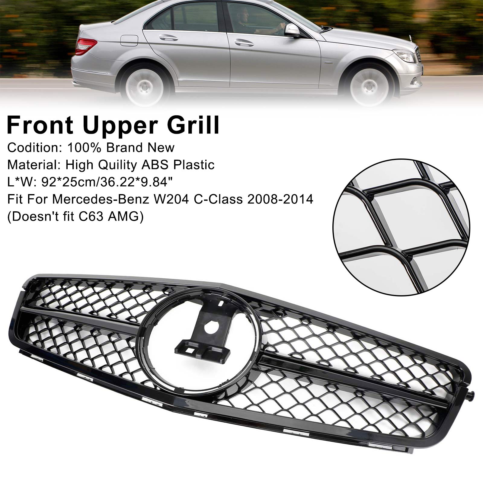Front Bumper Grille Grill Pour C-Class Benz W204 C300 C350 2008-2014 w/LED