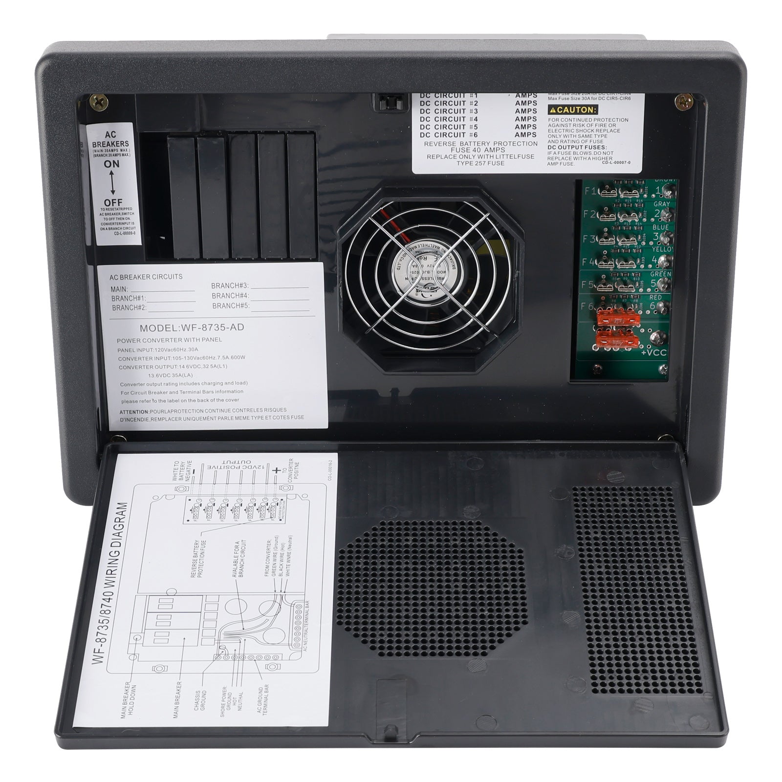 WF-8735-AD RV-omvormer/lader, 30 A, compatibel met laadstations'automatische stroomvoorziening en detectie van campers.