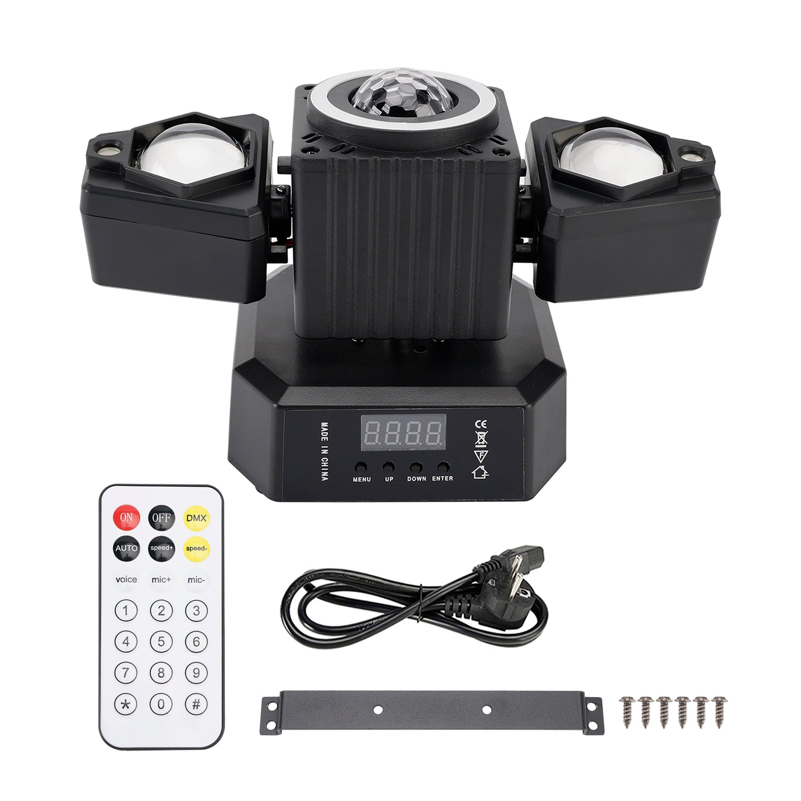 Proyector con cabezal móvil, haz láser giratorio, iluminación de escenario con Control remoto DMX