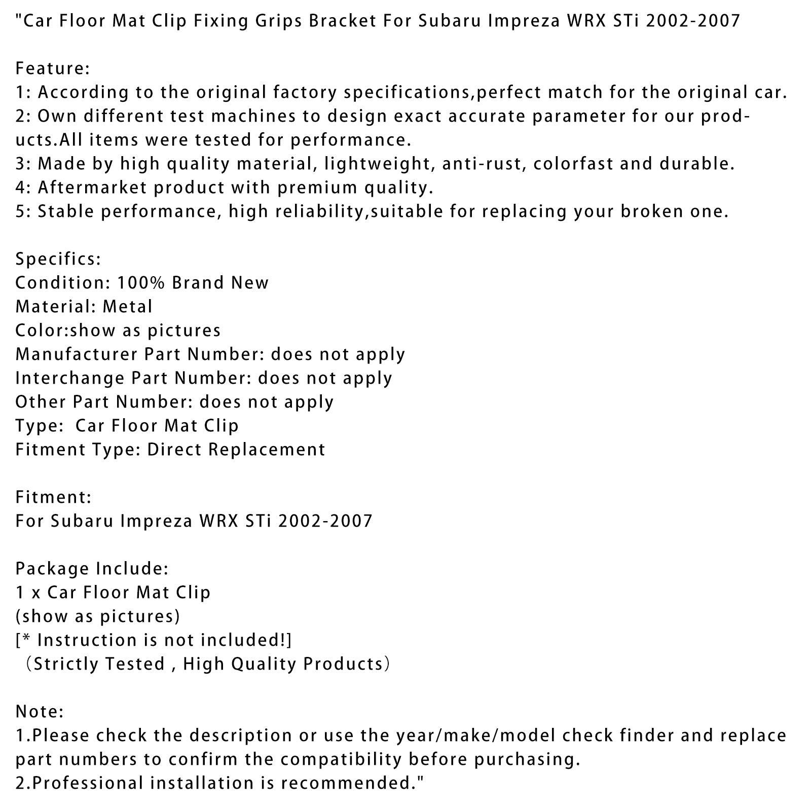 Ondersteuning voor Subaru Impreza WRX STI 2002-2007 Auto-vloermatten