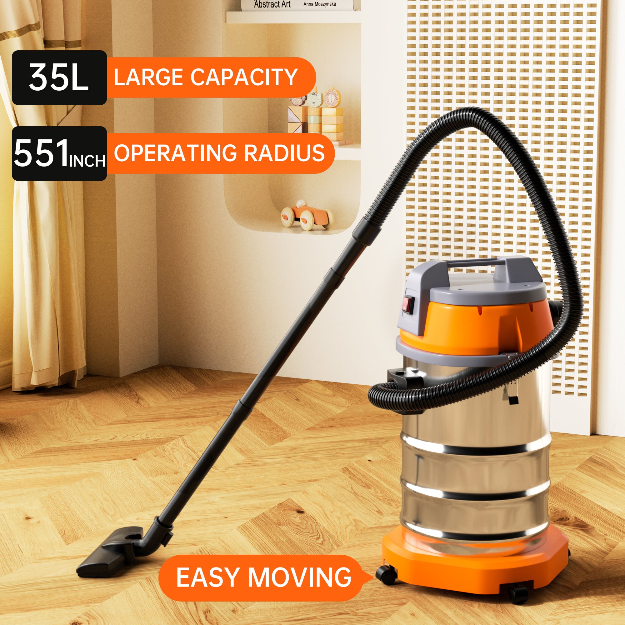 Aspirateur d'atelier portable en acier inoxydable, 3200 W, 3000 W, 8 CV de pointe, pour garage, maison, atelier, voiture