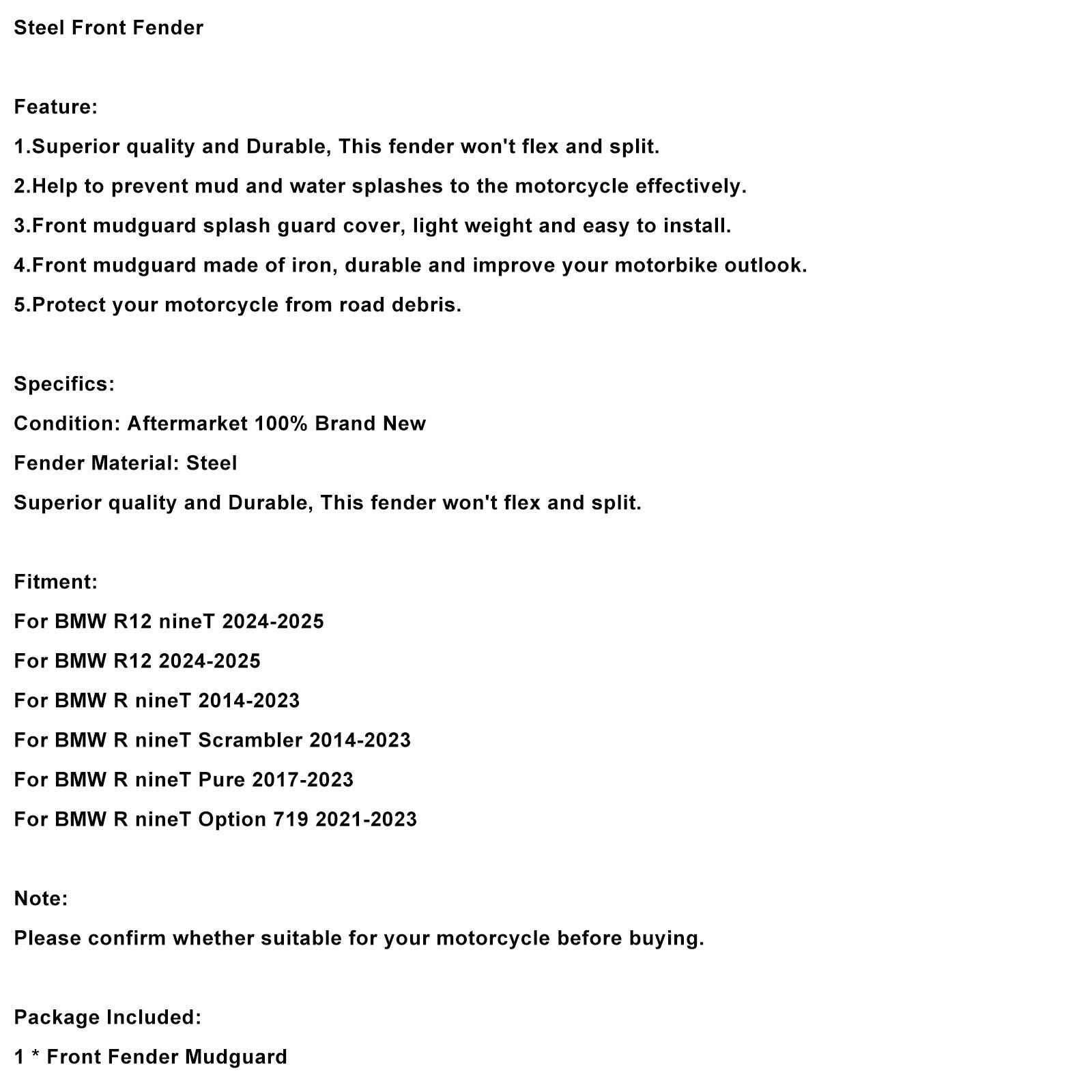 Garde-boue avant en acier pour BMW R nineT 2014-2023