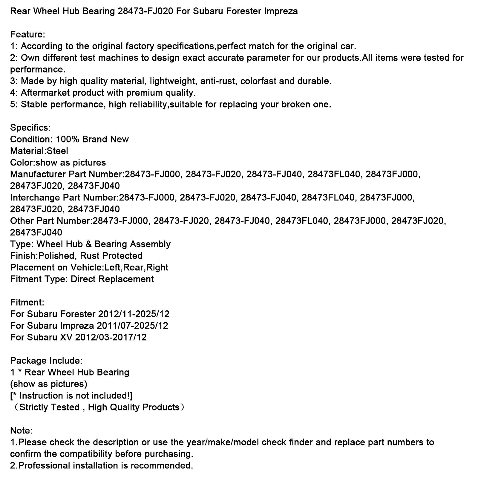 Zadnji kolesni ležaj 28473-fj020 za Subaru Forester Impreza