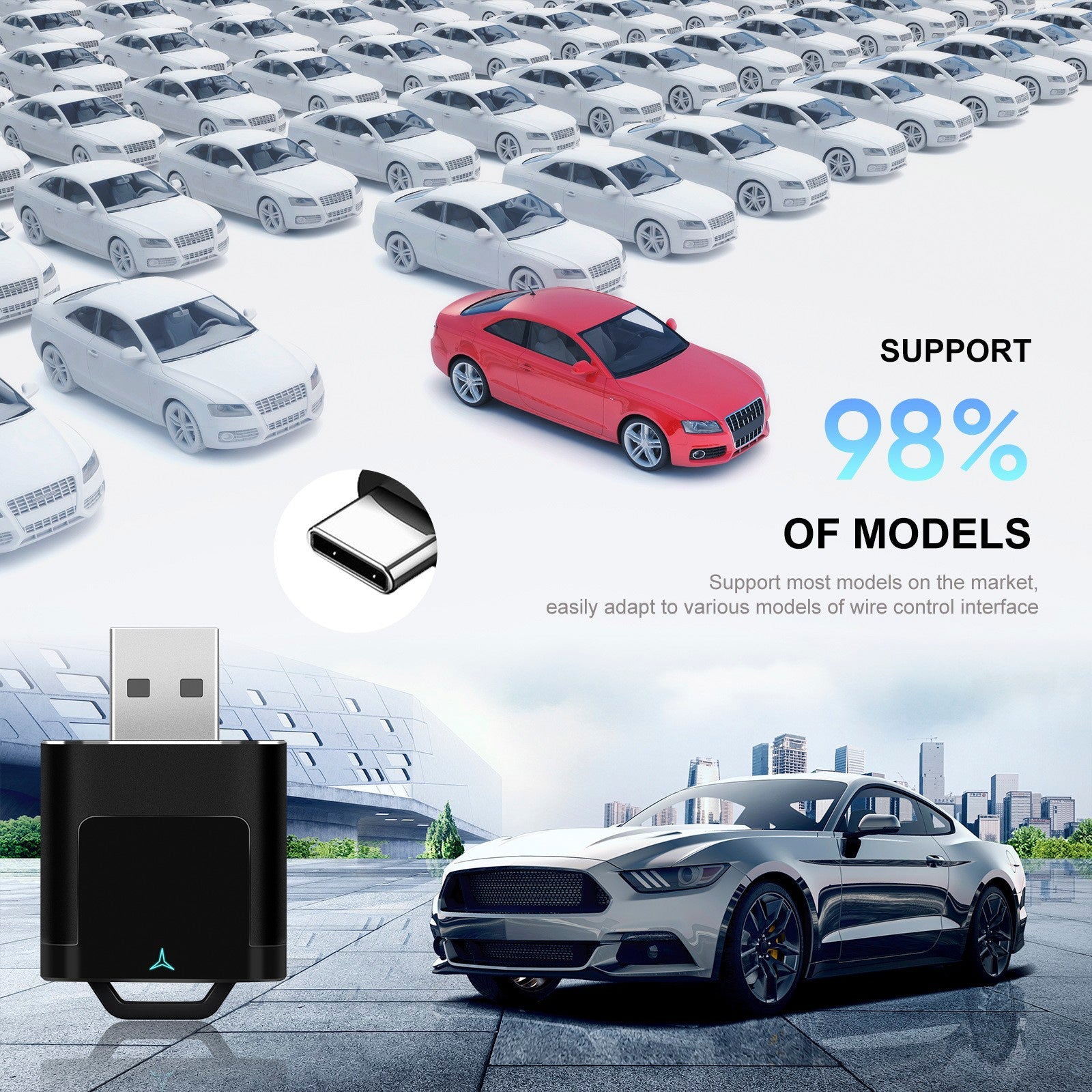 Adaptateur 2 en 1 sans fil Apple CarPlay et Android Auto : passage d'une fonction filaire à une fonction sans fil CarPlay.