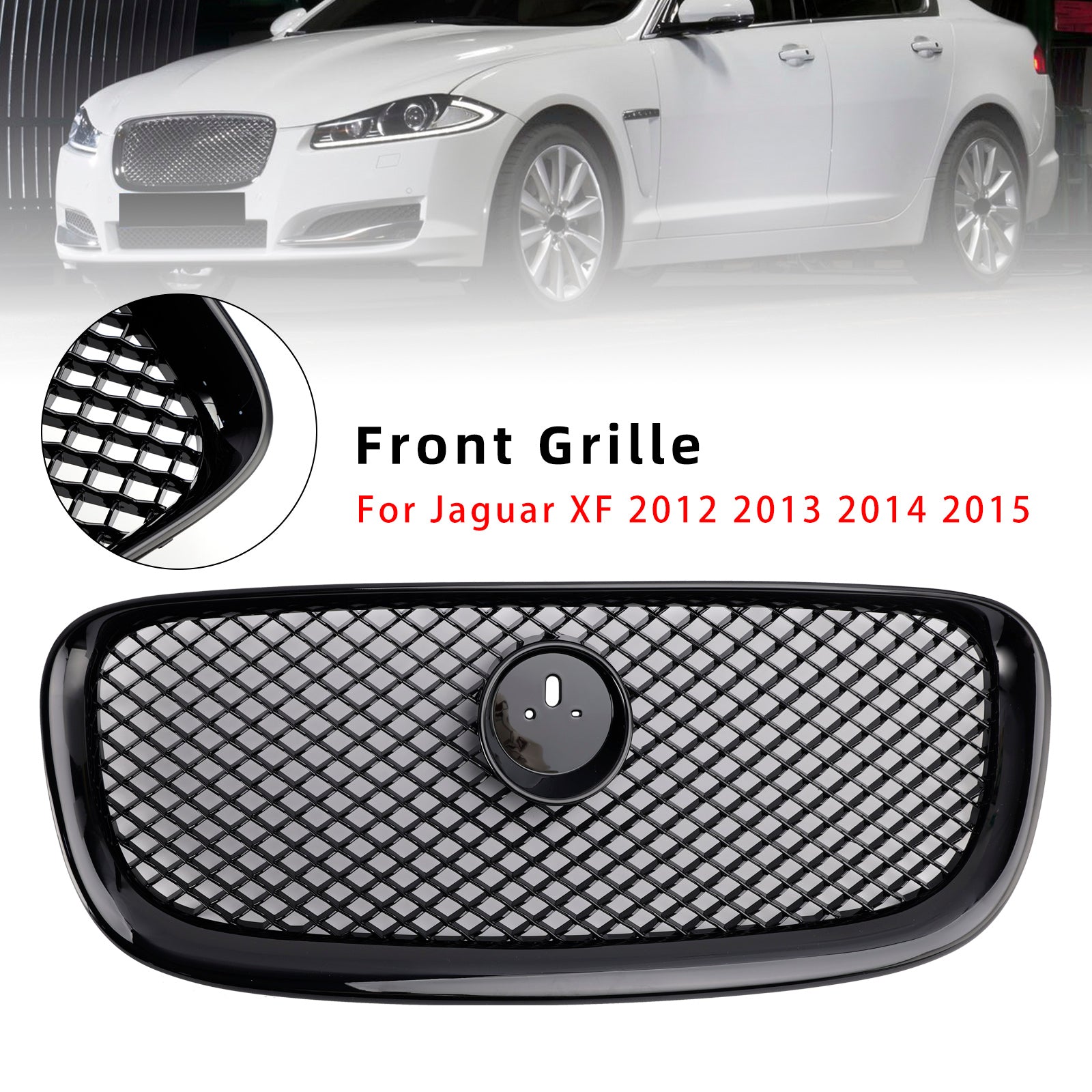 Grille de pare-chocs avant style XF-R pour Jaguar XF 2012-2015, noir brillant