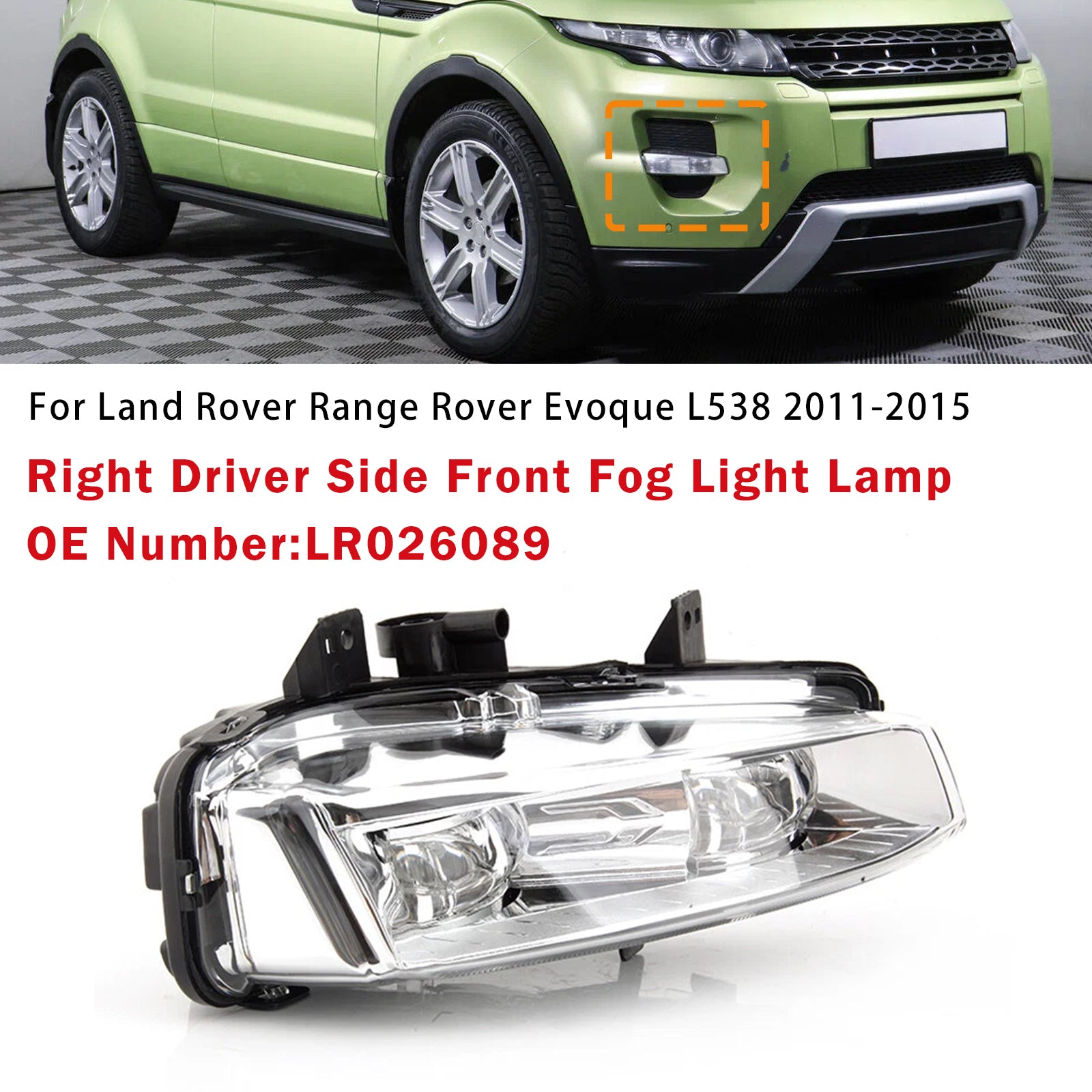 Oikea kuljettajan puolen sumuvalo LR026089 Range Rover Evoque L538 2011-2015