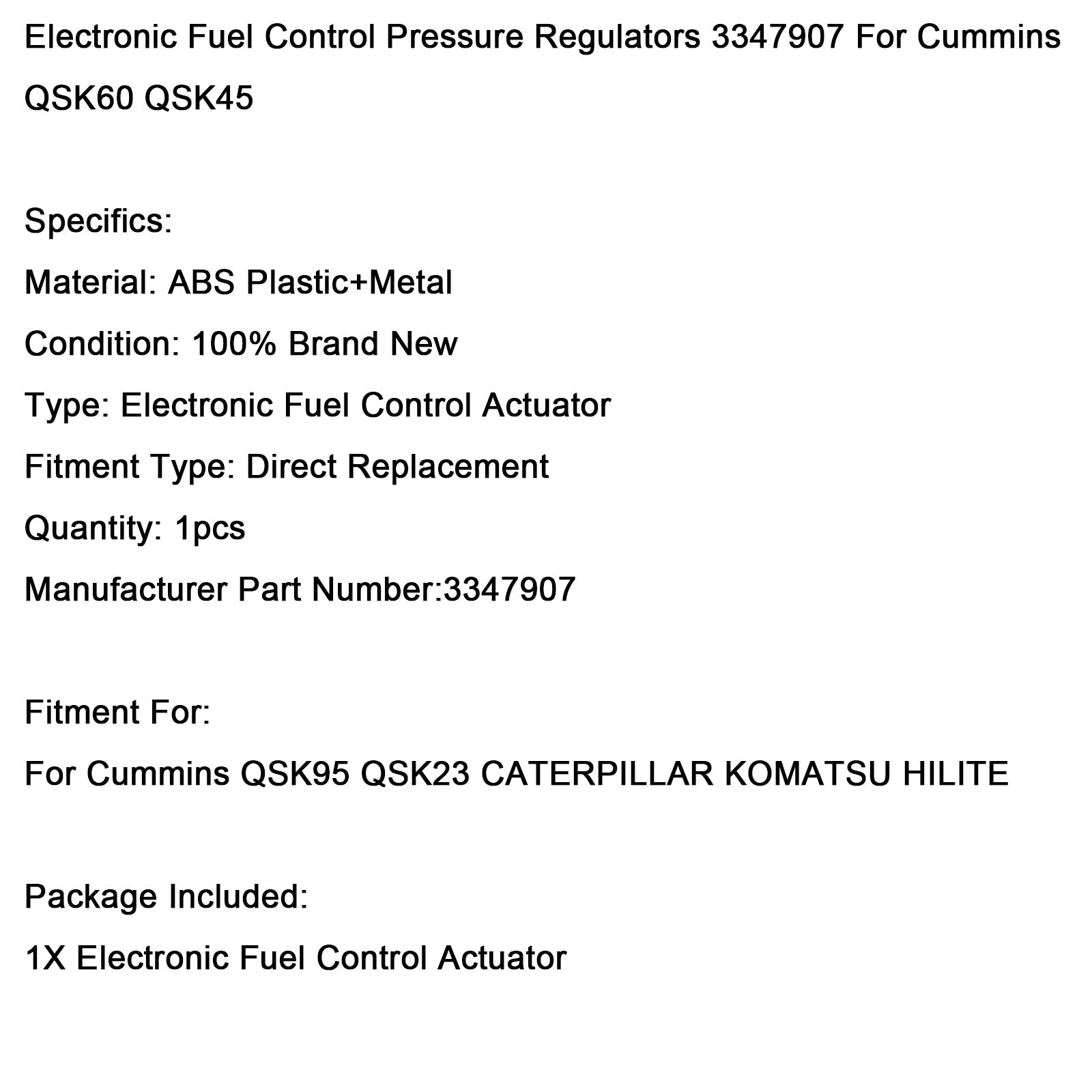 Cummine elektronski regulatorji goriva QSK95 QSK23 Caterpillar Komatsu Hilite 3347907