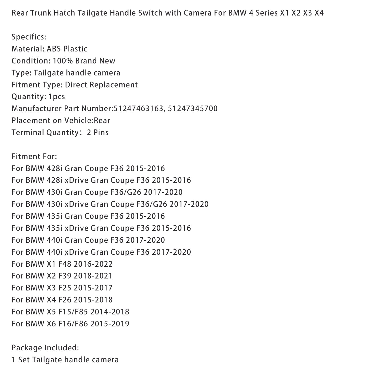 Achterklepgreep met camera voor BMW 4 Serie X1 X2 X3 X4