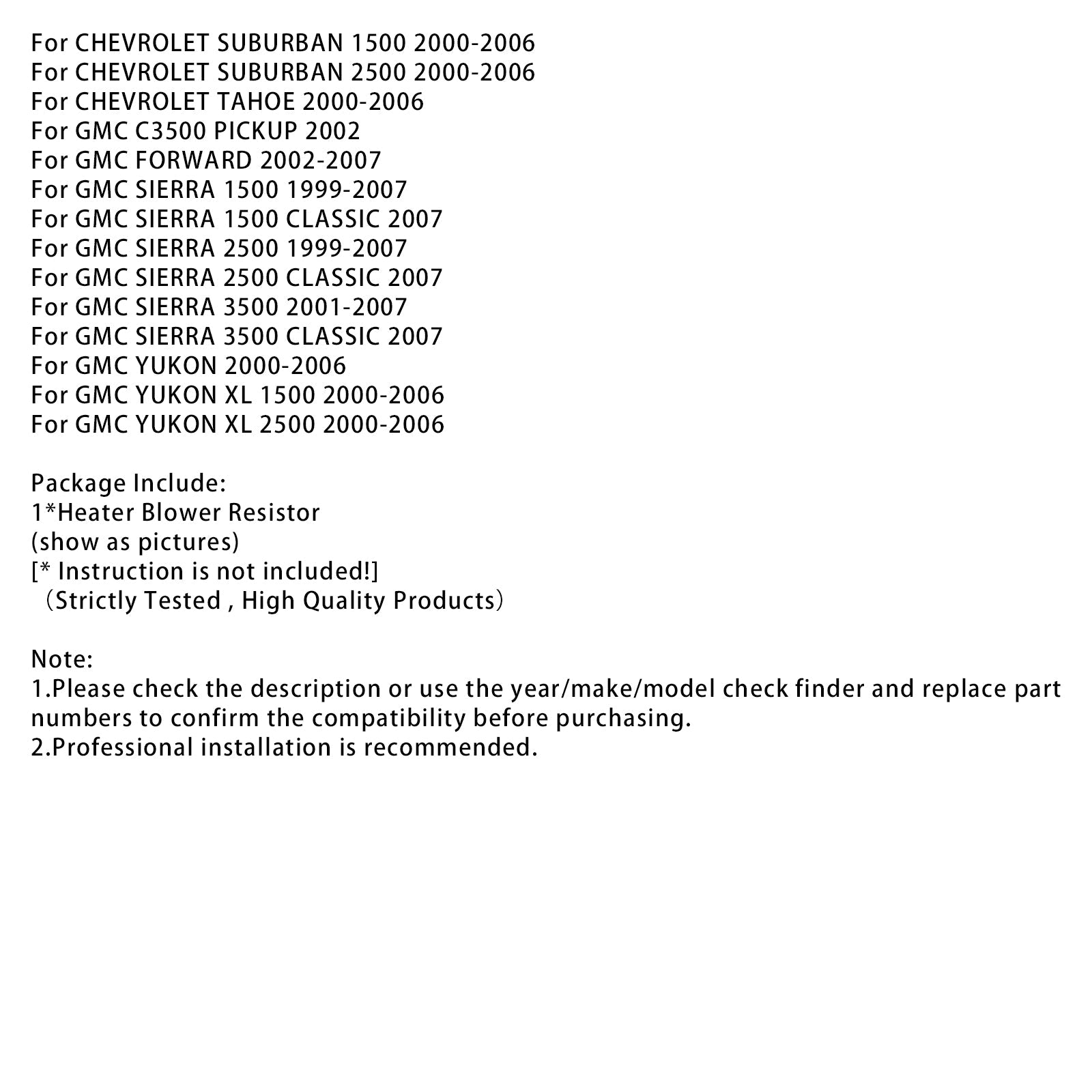 Résistance de moteur de ventilateur avant 22807122 pour Chevy Silverado 1500 2500