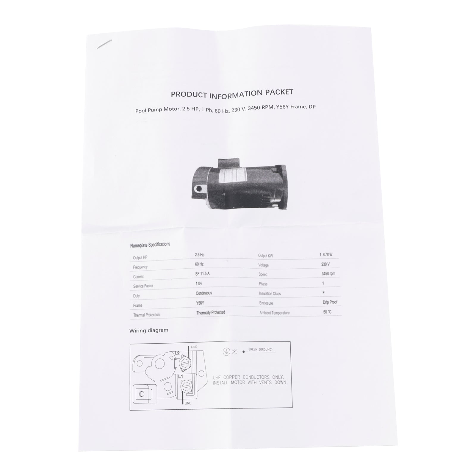 Moteur de pompe de piscine B2840 B840 2,5 CV 230 V, cadre 56Y, bride carrée