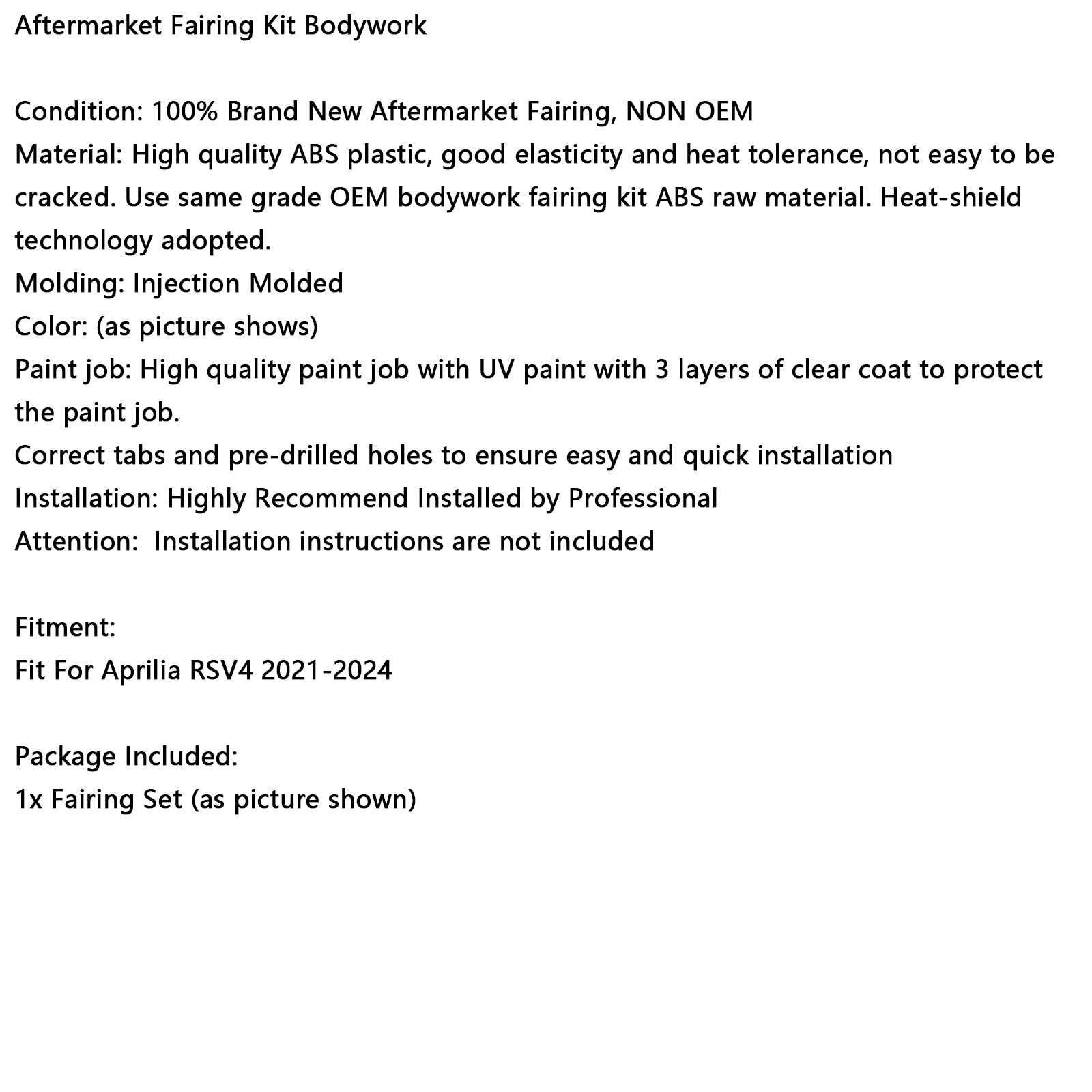 Kit de carénage en plastique ABS pour Aprilia RSV4 2021-2024