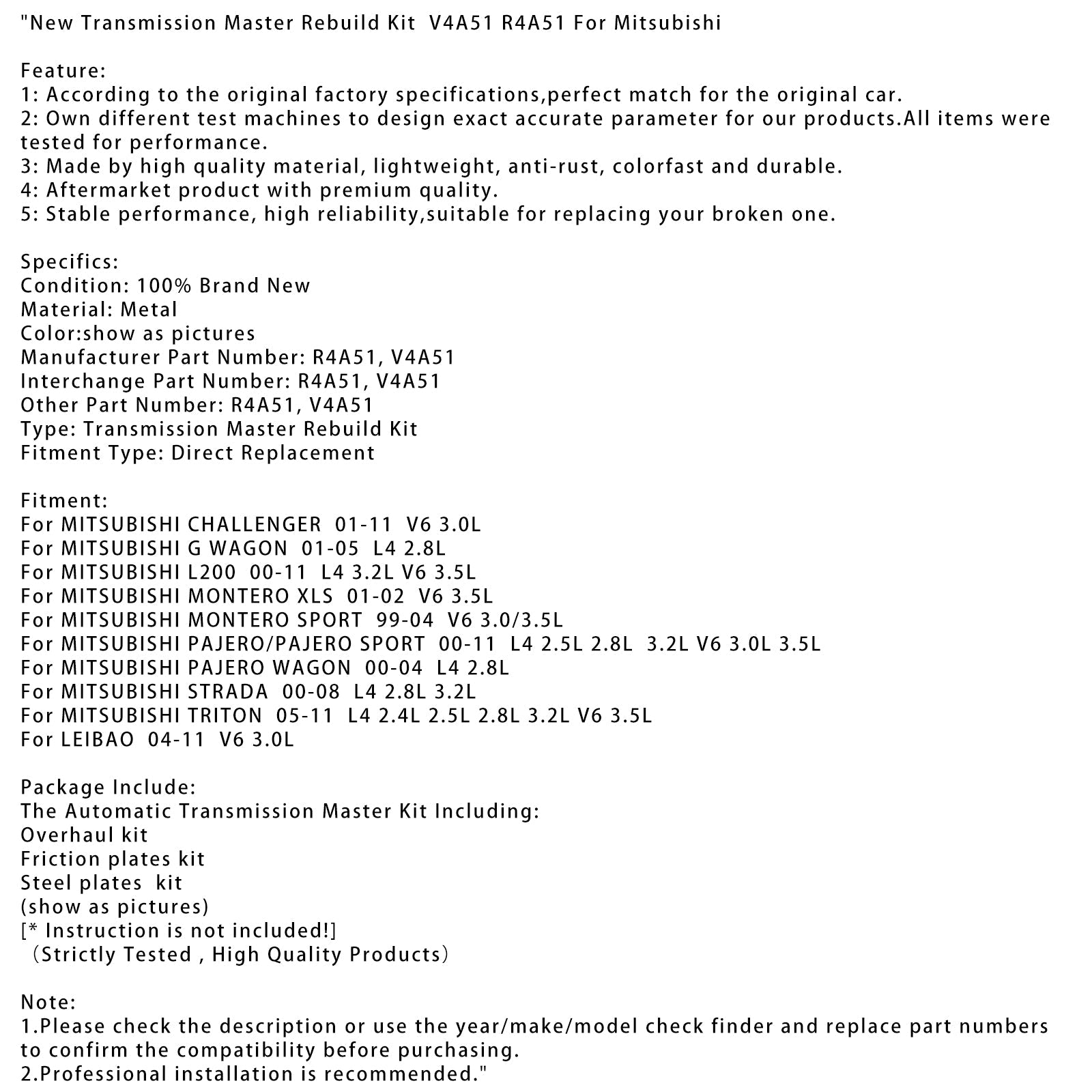 Nowy zestaw rekonstrukcji cylindra głównego dla Mitsubishi Pajero/Pajero Sport L4 2,5 L, 2,8 L, 3,2 L, V6 3,0 L, 3,5 L, V4A51, R4A51, 2000-2011