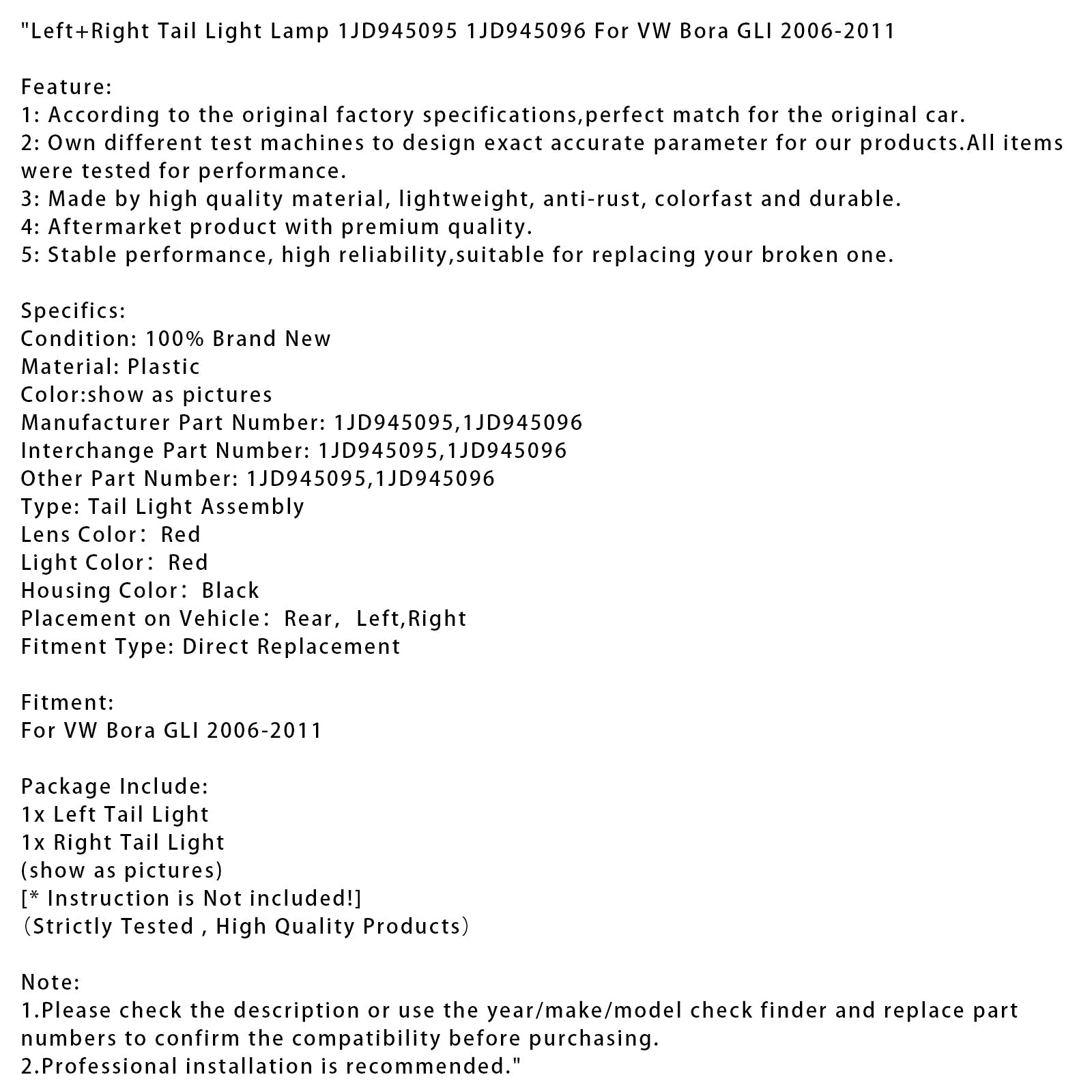 Leva + desna zadnja luč 1JD945095 096 za VW Bora GLI 2006-2011