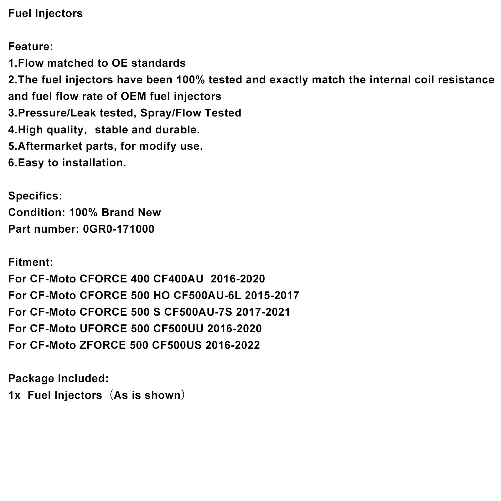 Iniettori di carburante compatibili con CF-Moto CFORCE 400 500 ZFORCE UFORCE CF500 0GR0-171000