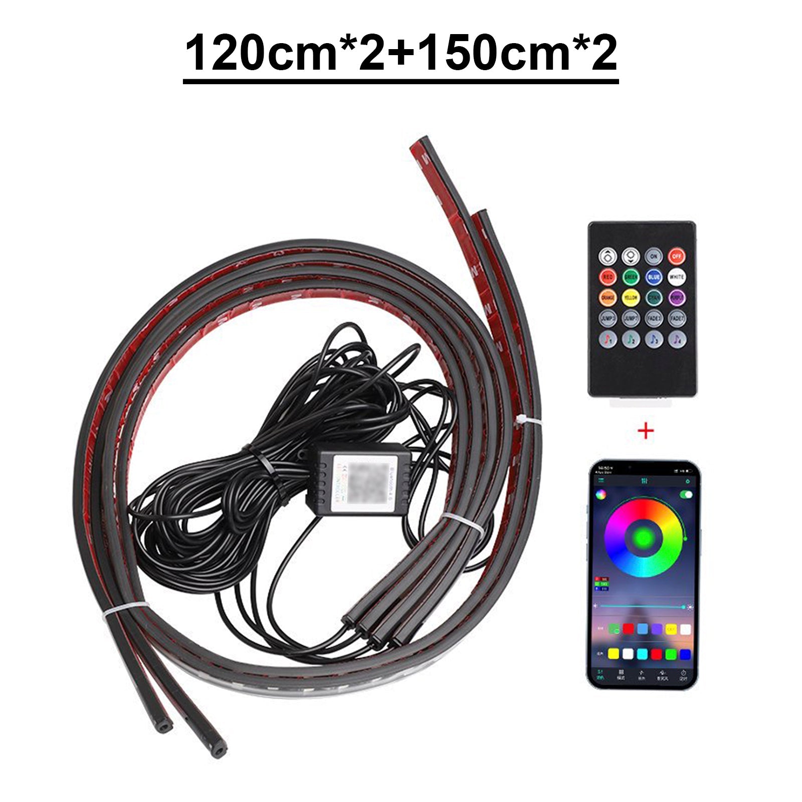 Conjunto de 4 luces LED para chasis, con aplicación de fantasía de luz ambiental y control remoto, 120 x 2 x 150 x 2 cm