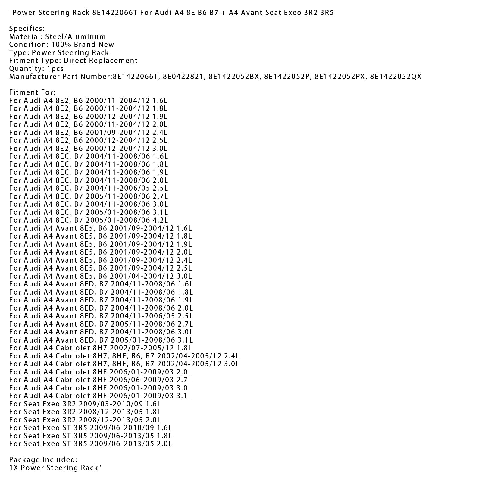 2008/12-2013/05 Seat Exeo 3R2 1.8L stuurbekrachtigingsrek 8E1422066T 8E0422821